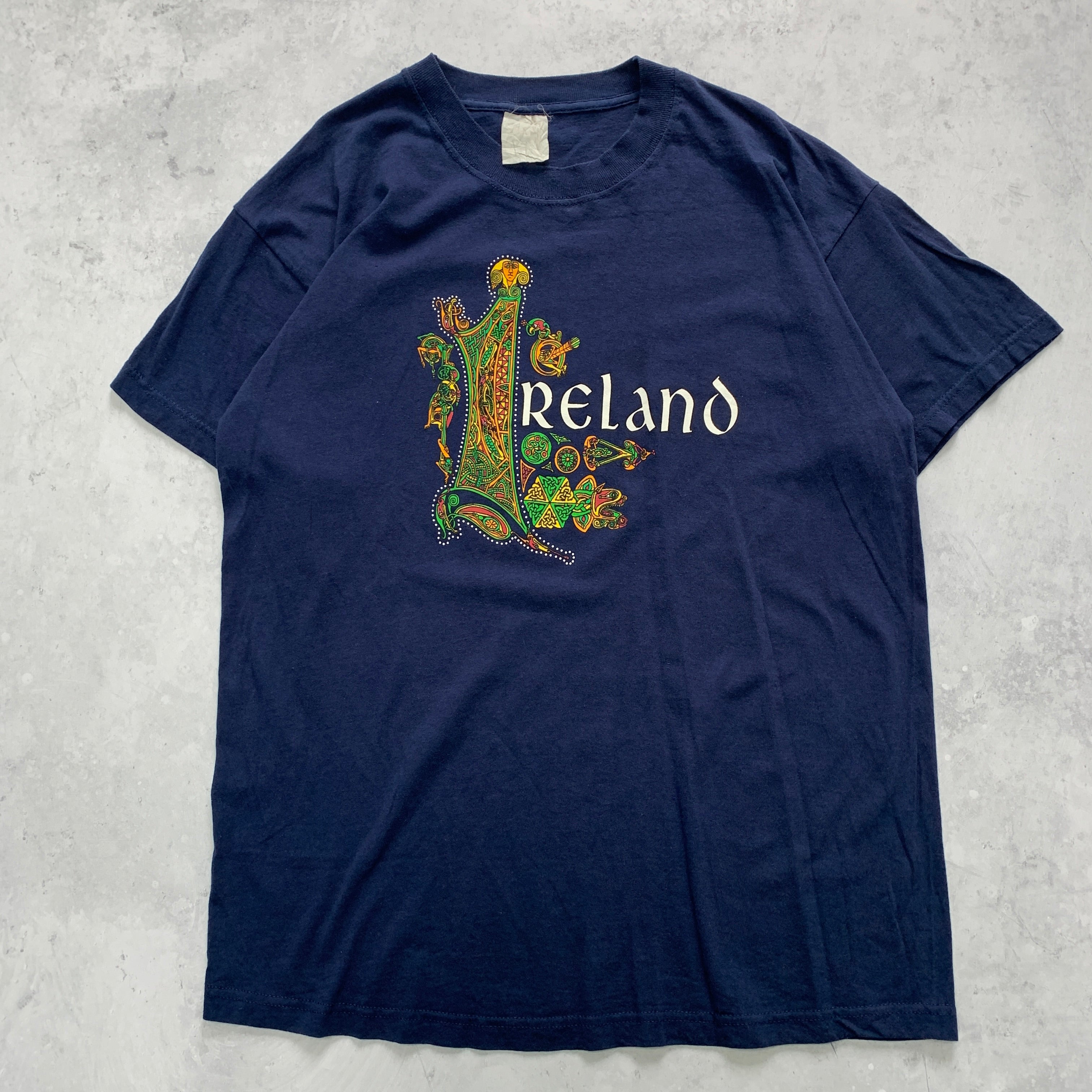 Vintage T Shirt Mens Large Navy Blue Graphic Print 90s Ireland Tourist