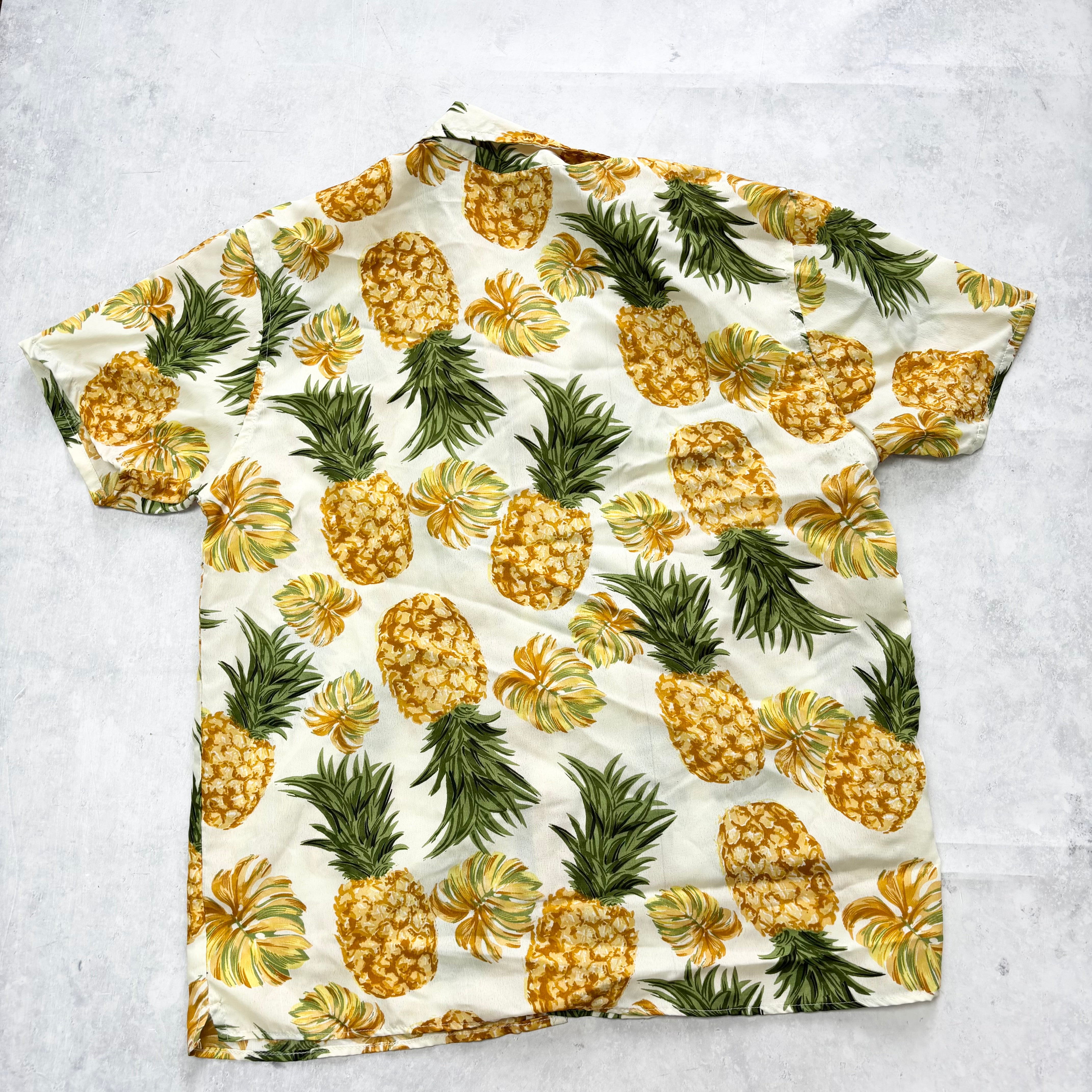 Hawaiian Shirt Mens Medium White Floral Aloha Short Sleeve Polyester (E)