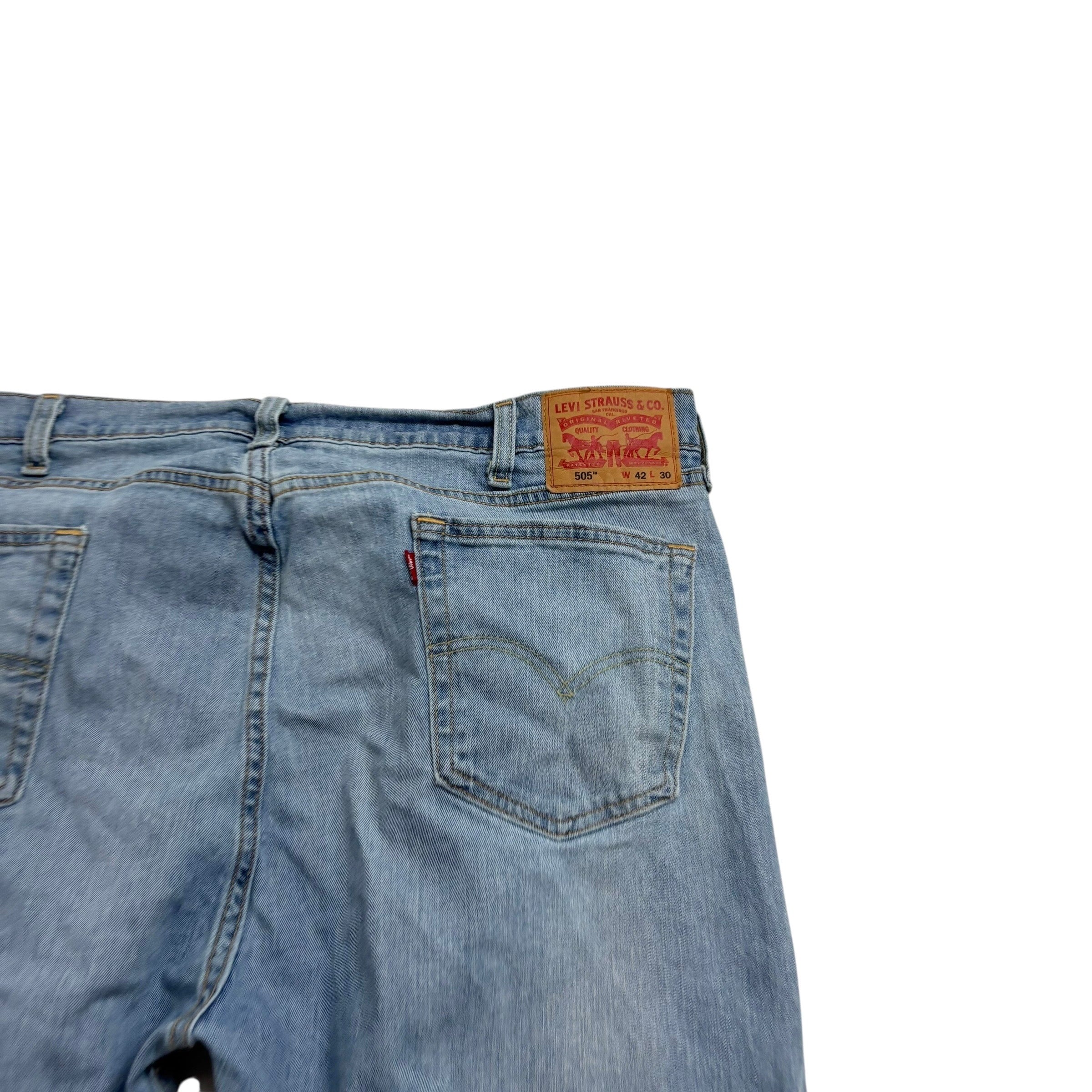 Levis 505 Jeans W42 L30 Mens Light Blue Regular Straight Fit Stretch Denim