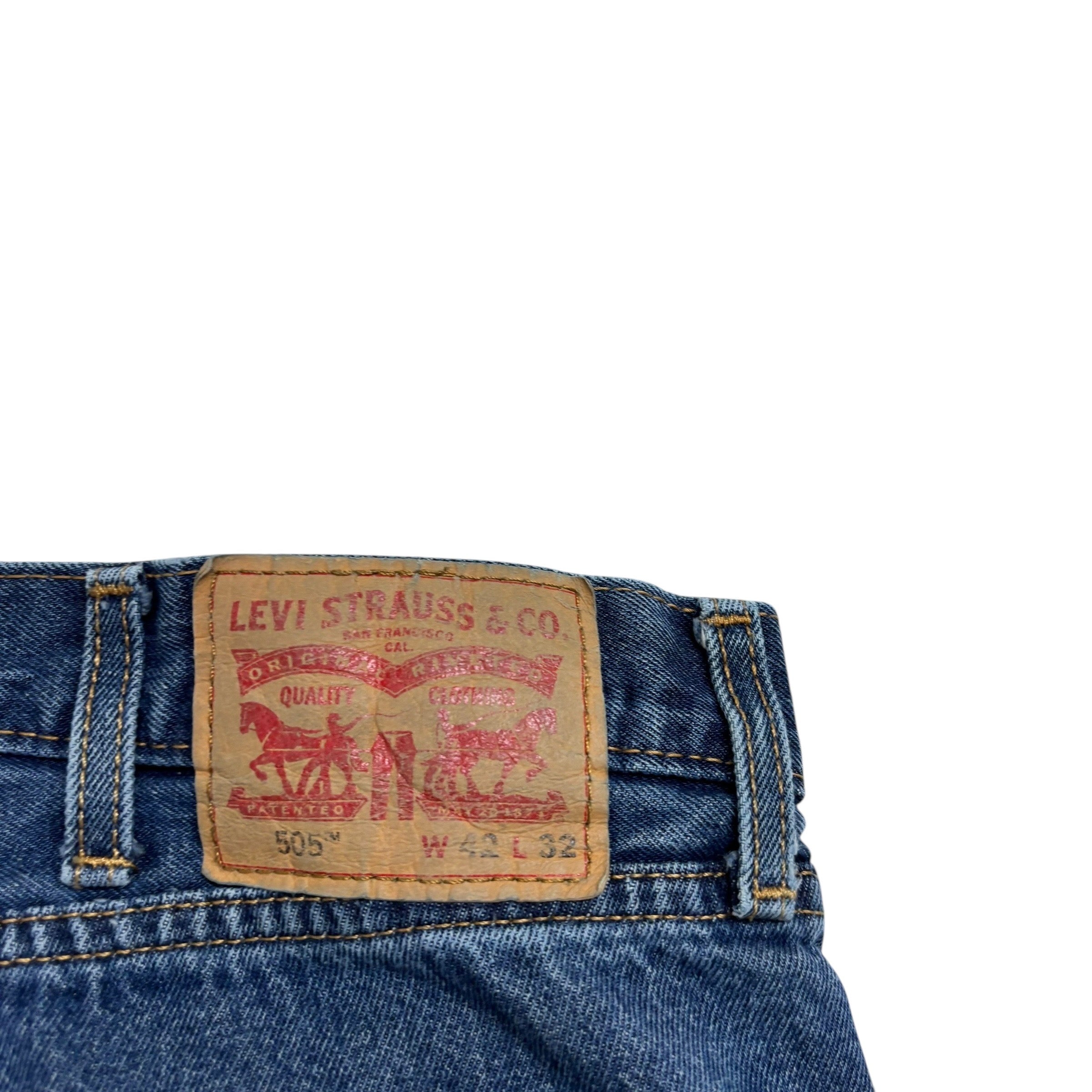 Levis 505 Jeans W42 L32 Mens Mid Blue Regular Straight Fit Denim (E)