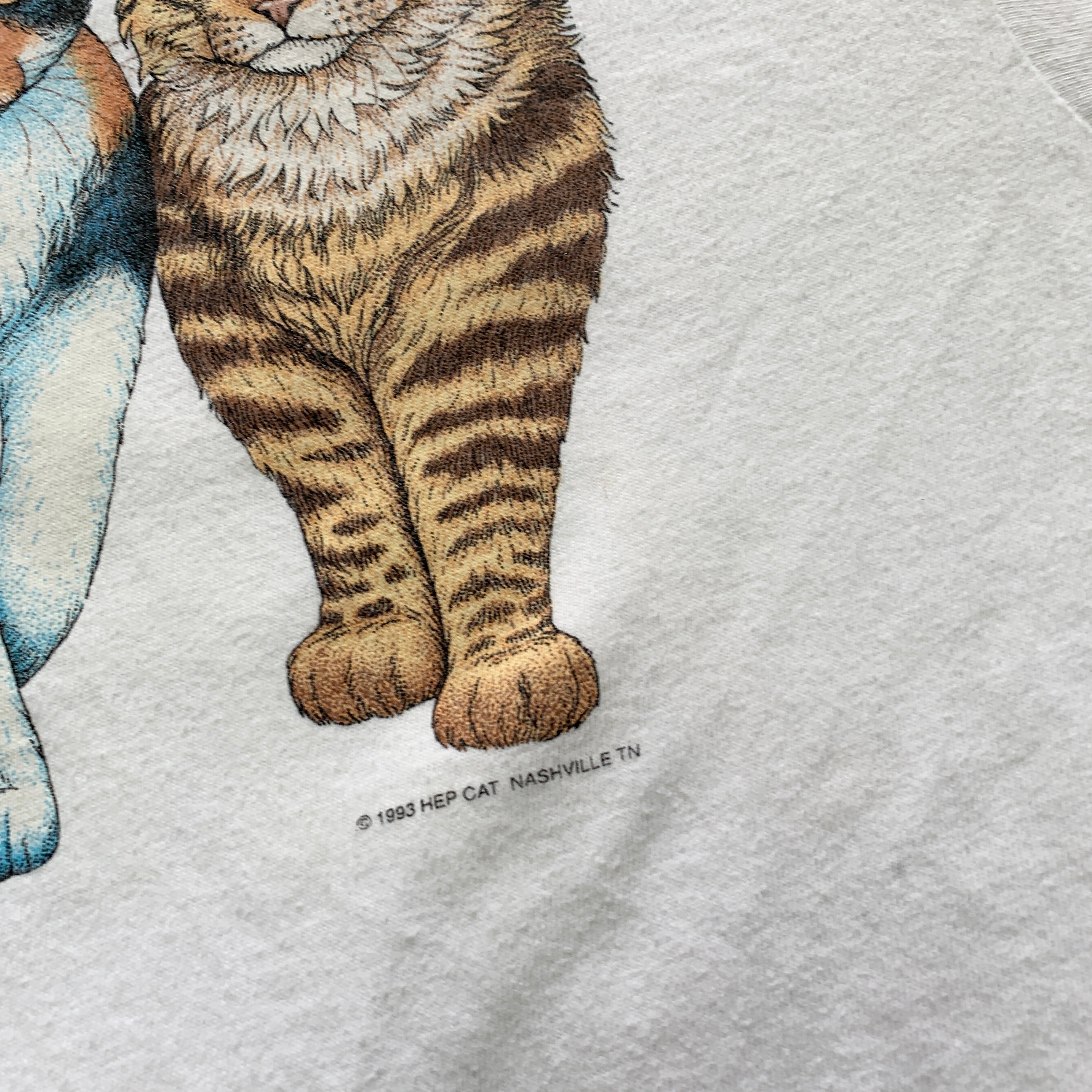 Vintage T Shirt Mens Medium White Single Stitch Graphic Print 90s USA Cats