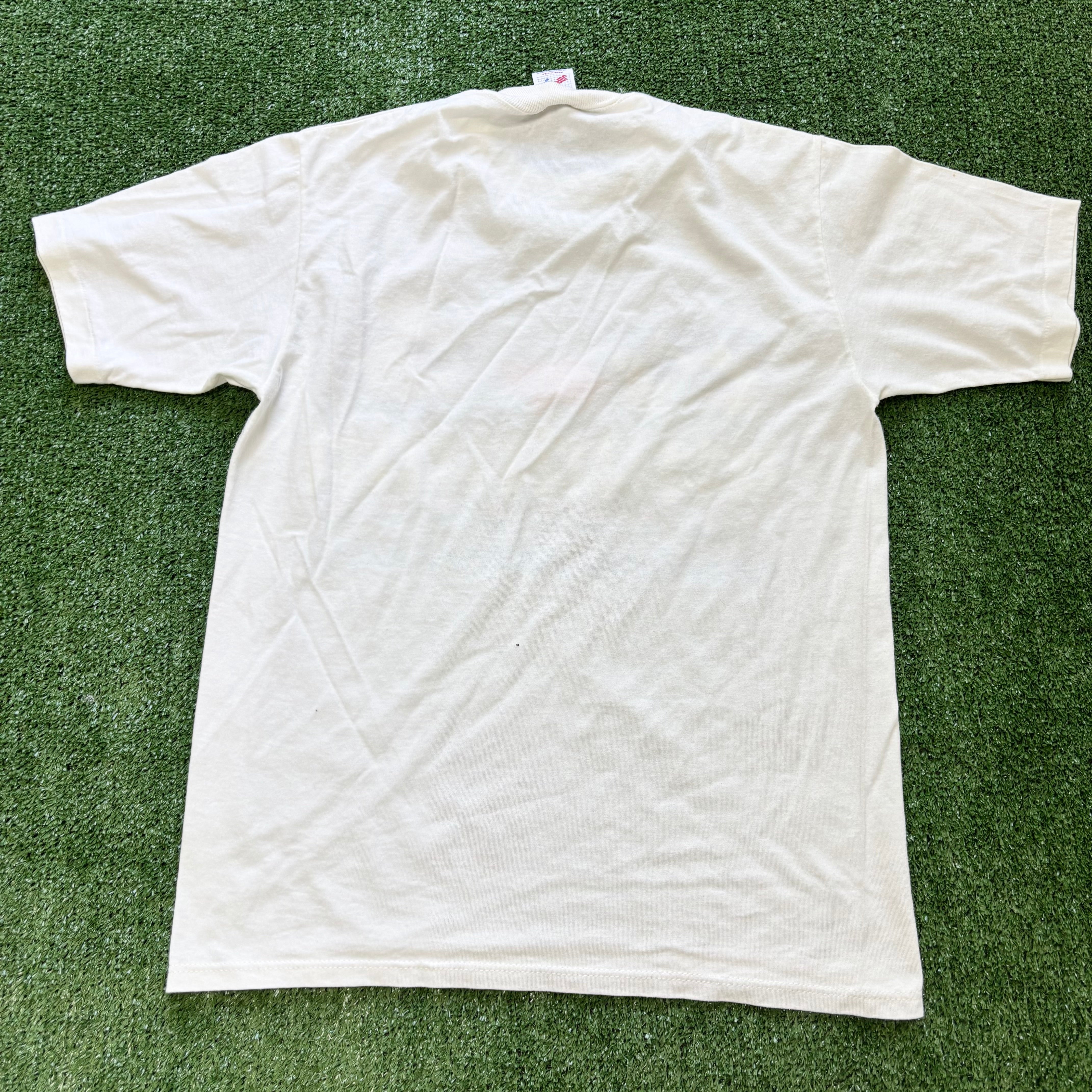 Vintage T Shirt Mens Small White Single Stitch Graphic Print 90s USA (F)