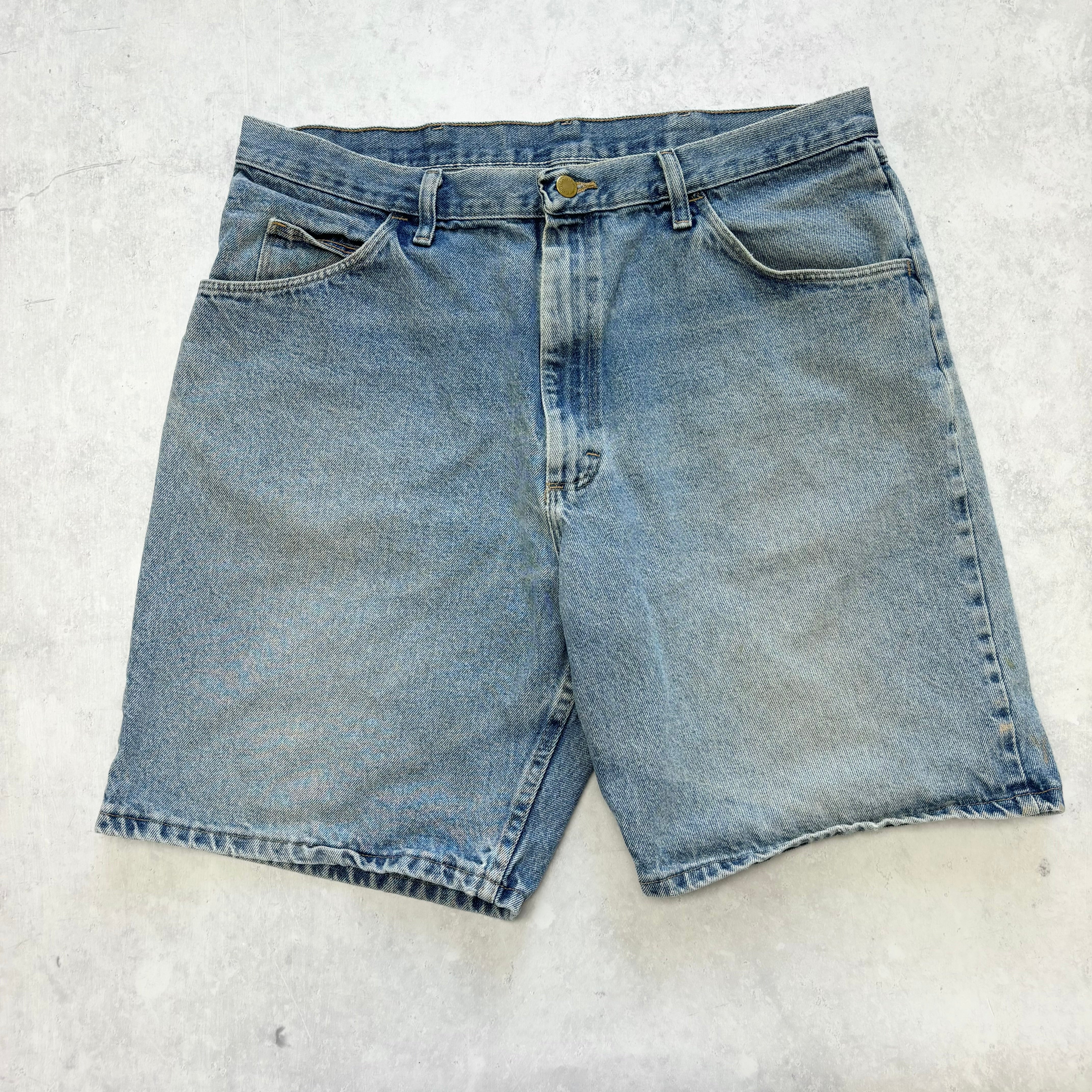 Vintage Wrangler Jorts W36 Mens Denim Shorts Light Blue Baggy Relaxed Fit