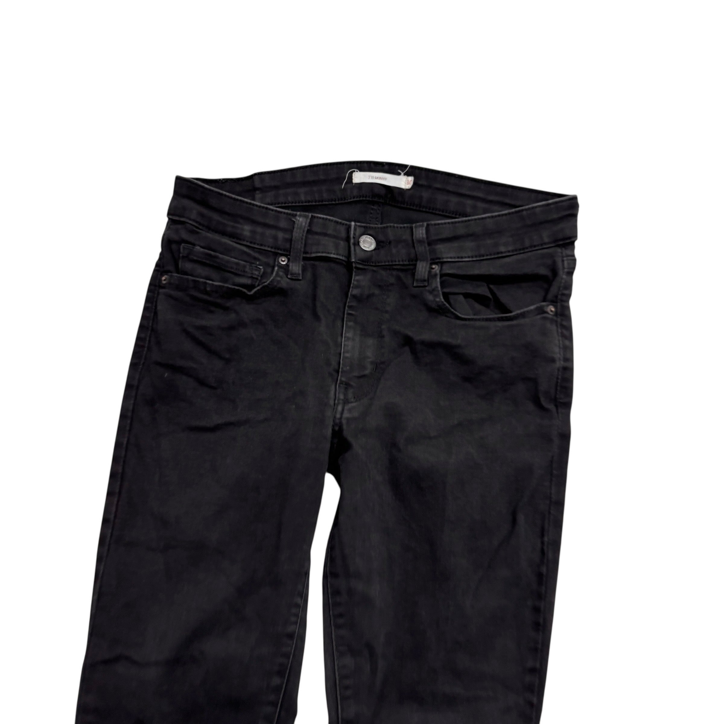 Levis 711 Jeans W30 L28 Womens Skinny Black Stretch Denim (E)