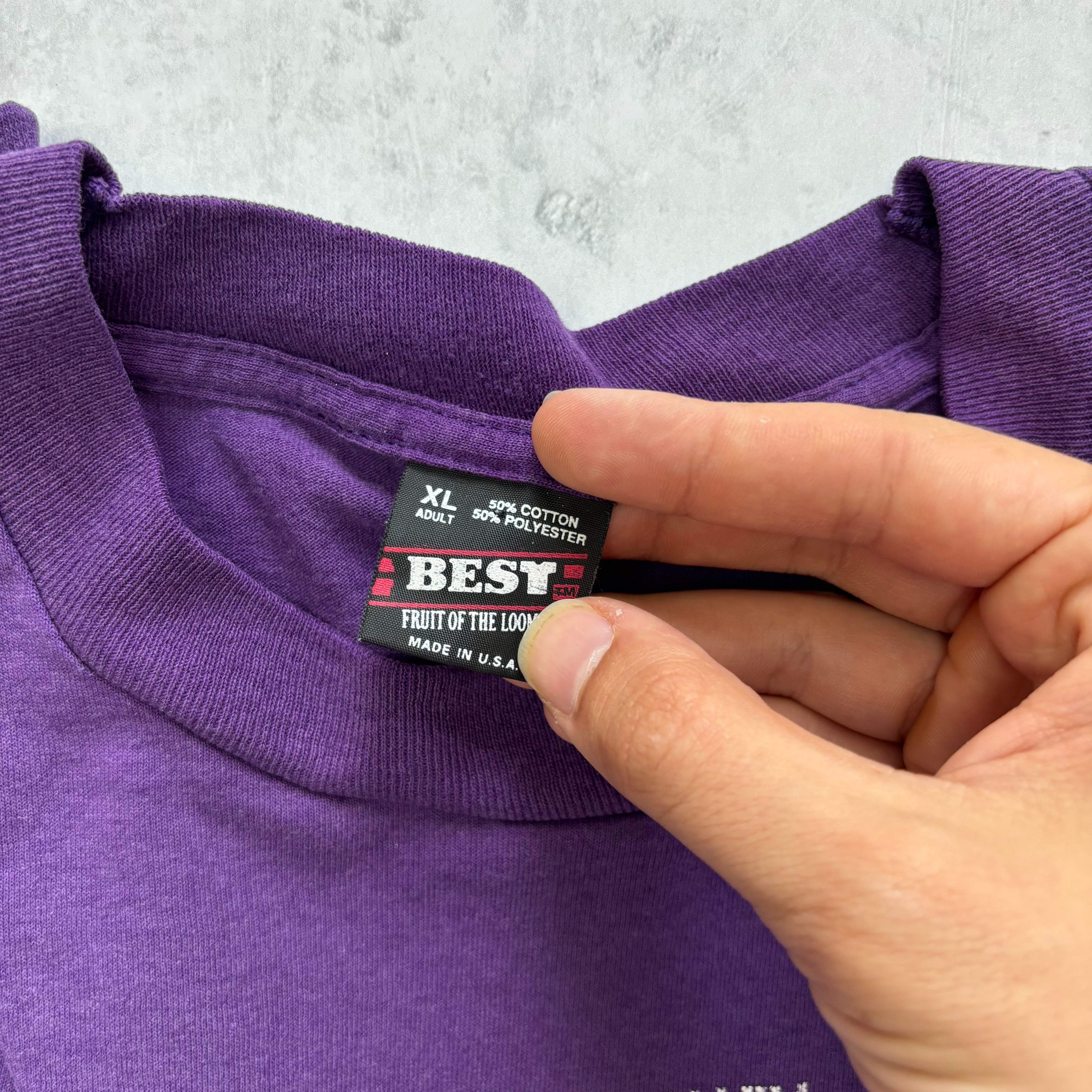 Vintage T Shirt Mens Large Purple Single Stitch Graphic Print 90s USA (E)