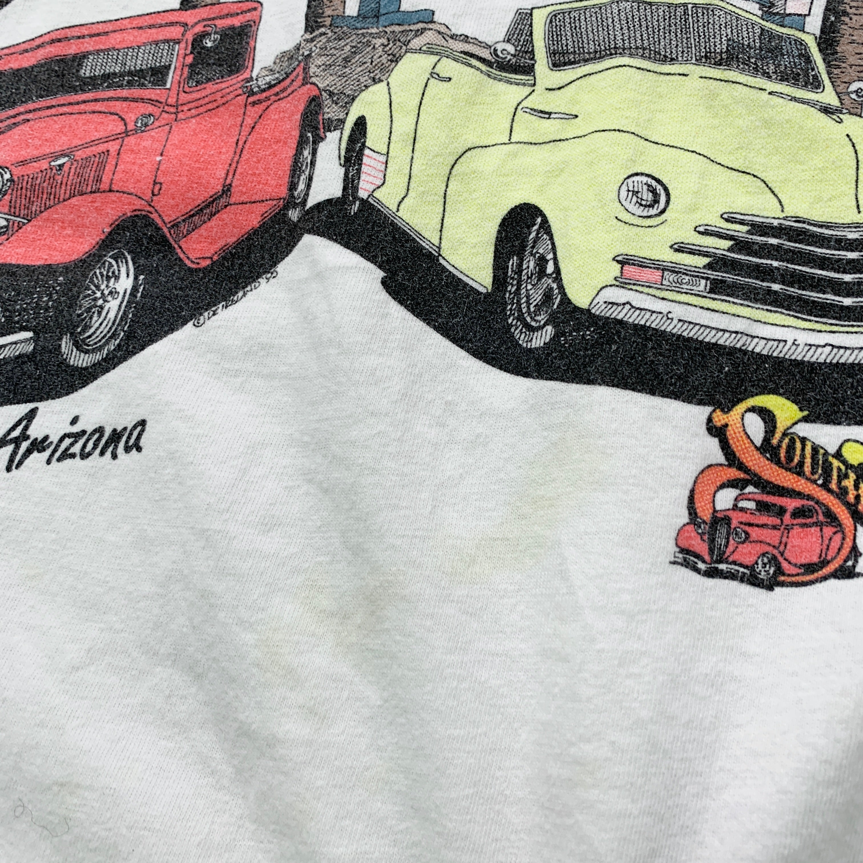 Vintage T Shirt Mens Large White Single Stitch Graphic Print 90s USA Tourist Car