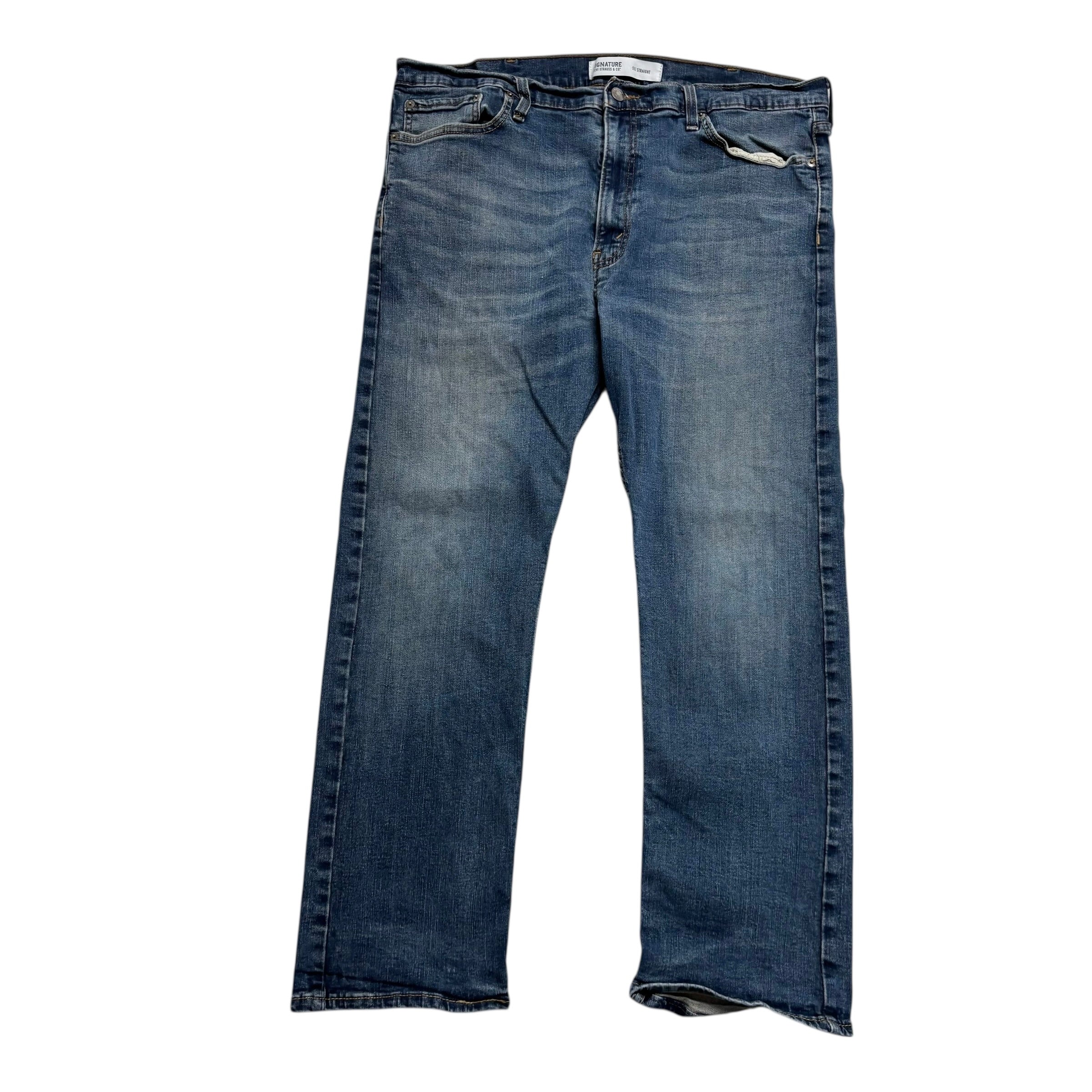 Levis Signature Jeans W38 L29 Mens Mid Blue Regular Straight Fit Stretch Denim