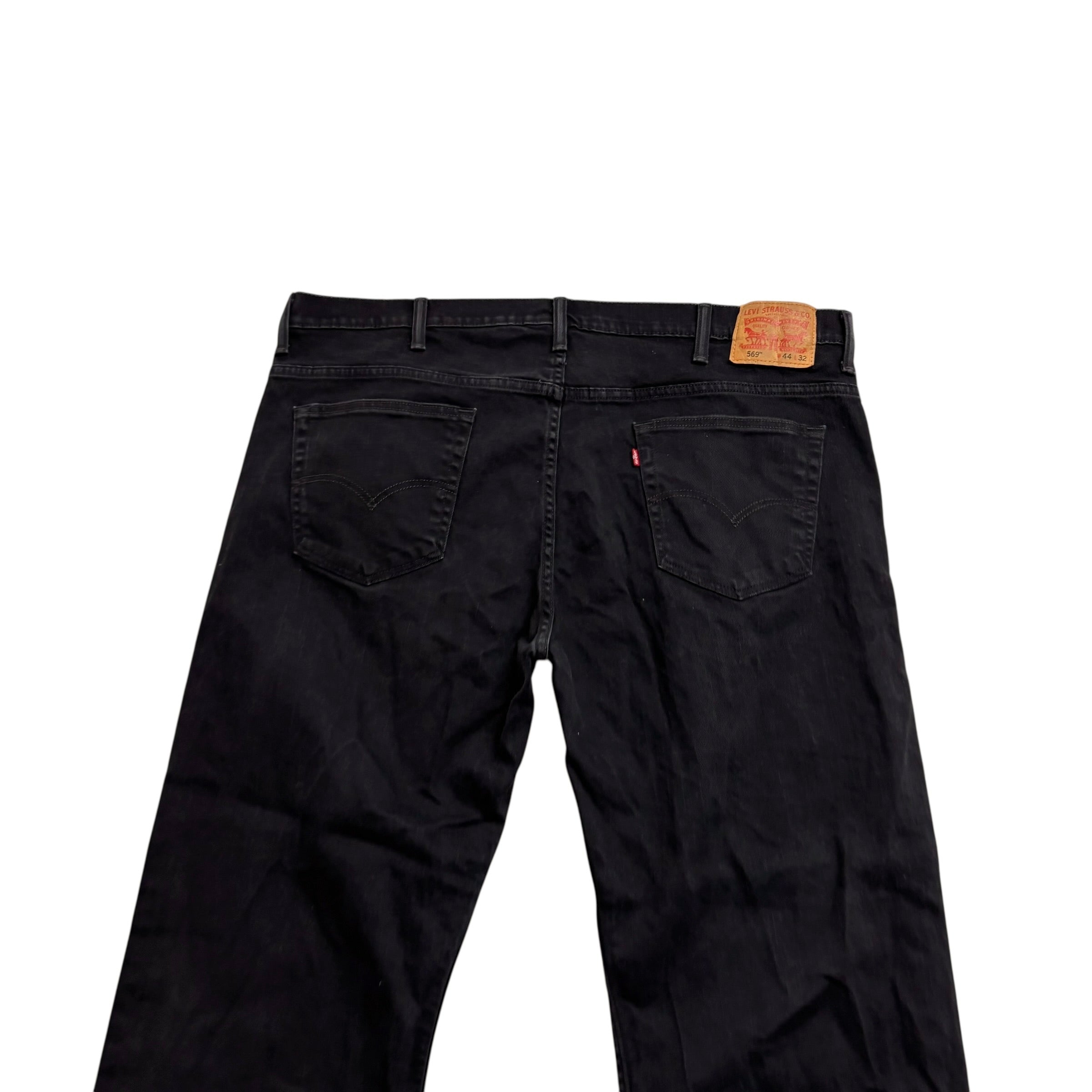 Levis 569 Jeans W44 L32 Mens Black Baggy Relaxed Straight Fit Stretch Denim (E)