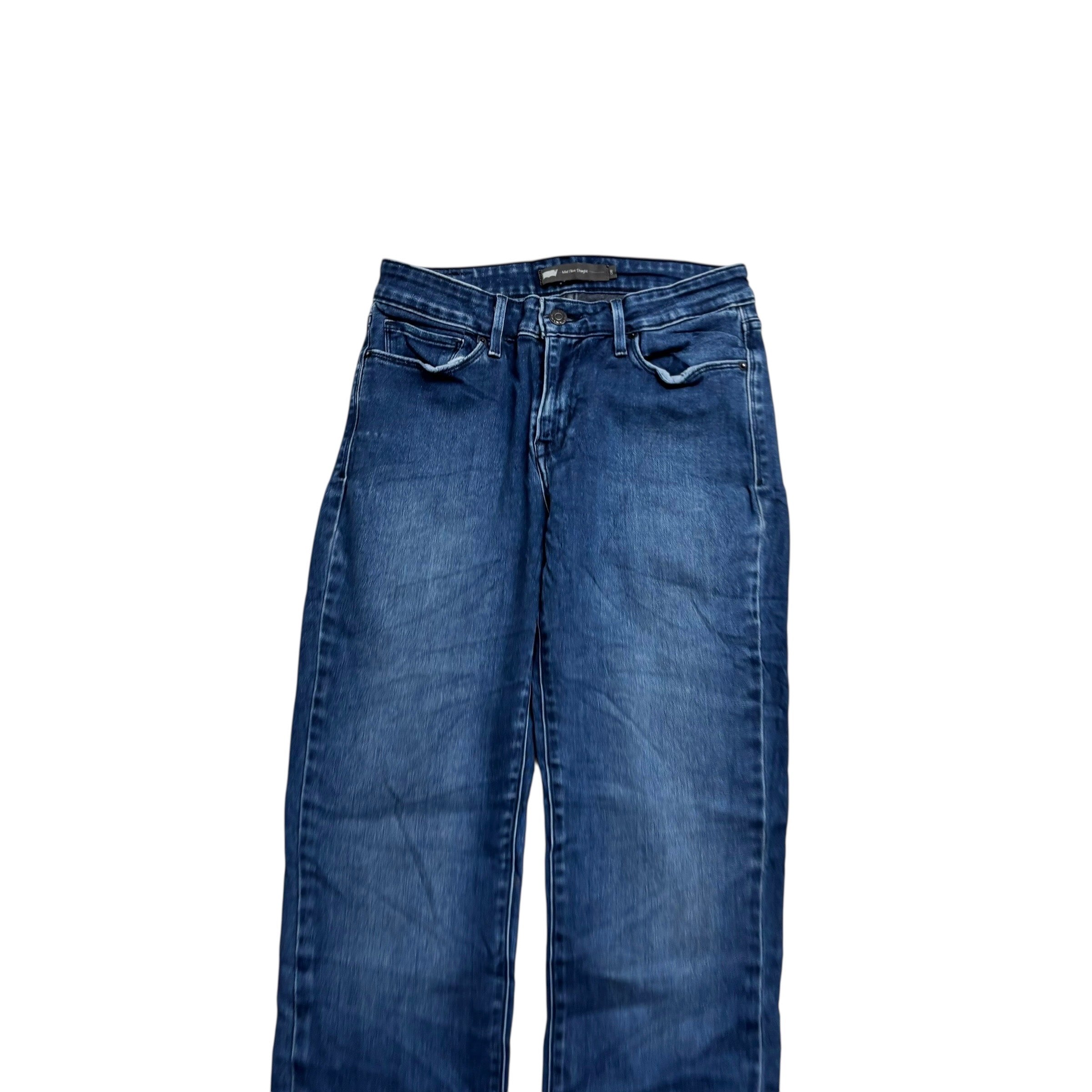 Levis Jeans W29 L32 Womens Mid Rise Straight Navy Blue Stretch Denim (E)