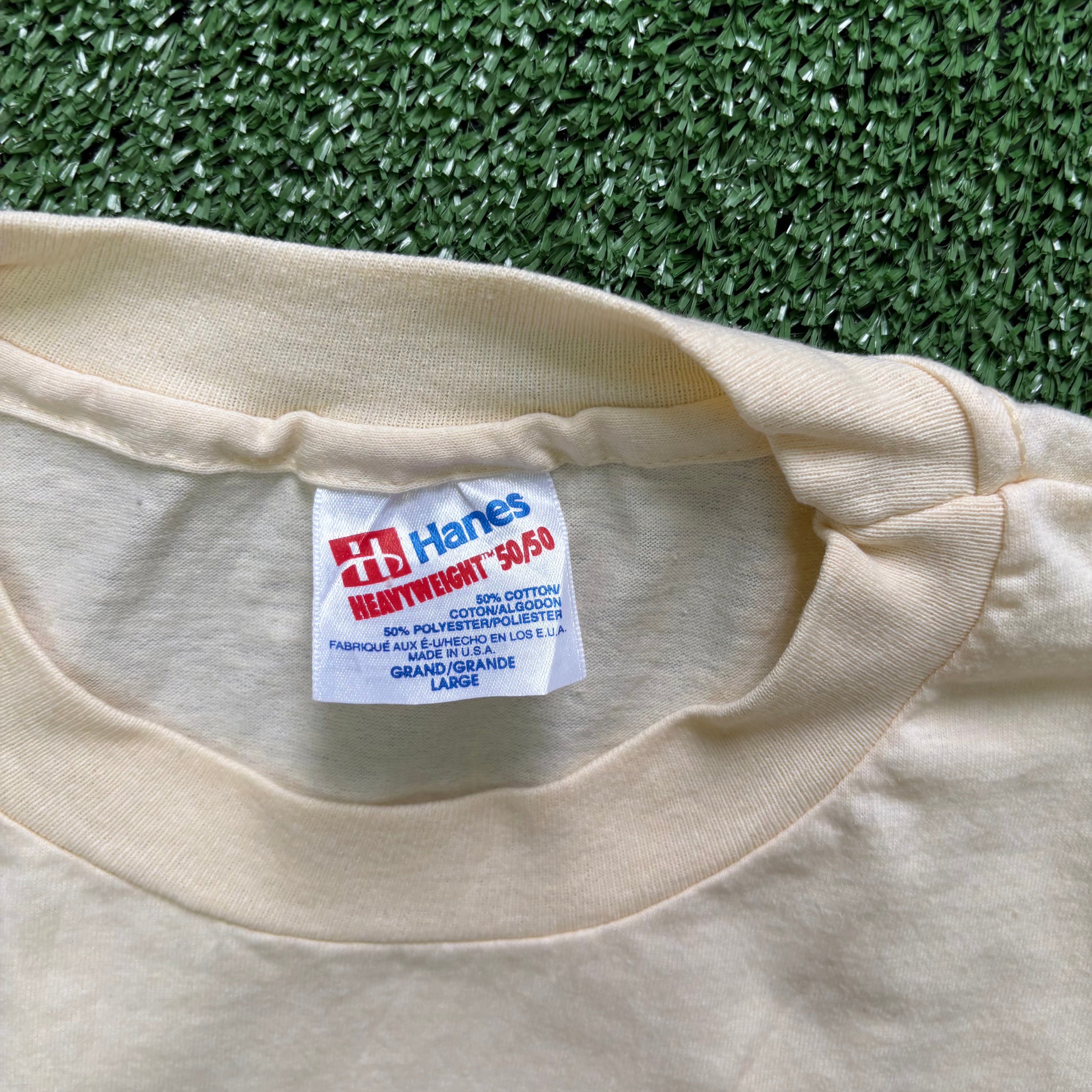 Vintage T Shirt Mens Large Yellow Single Stitch Graphic Print 90s