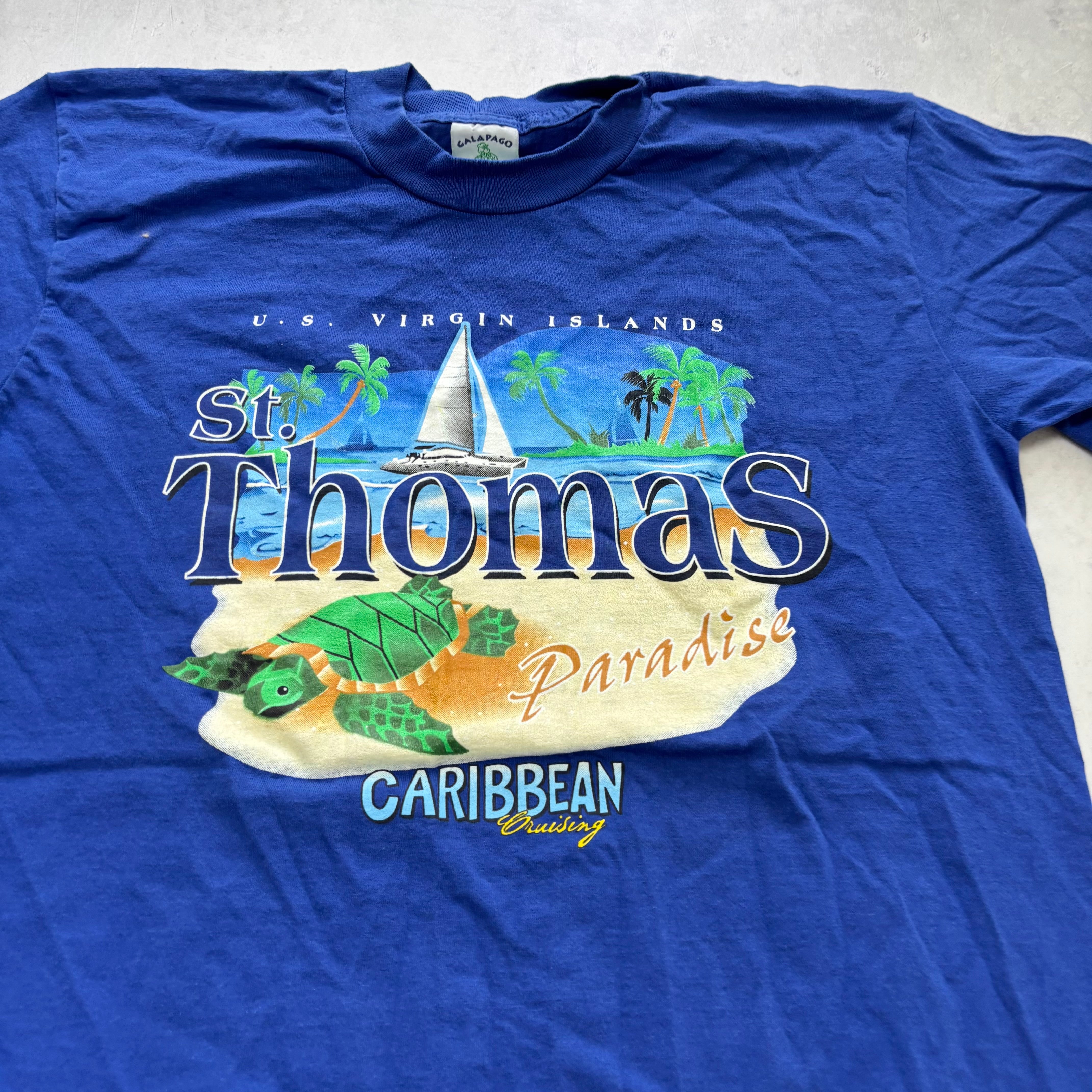 Vintage T Shirt Mens Medium Blue Single Stitch Graphic Print 90s Tourist (E)