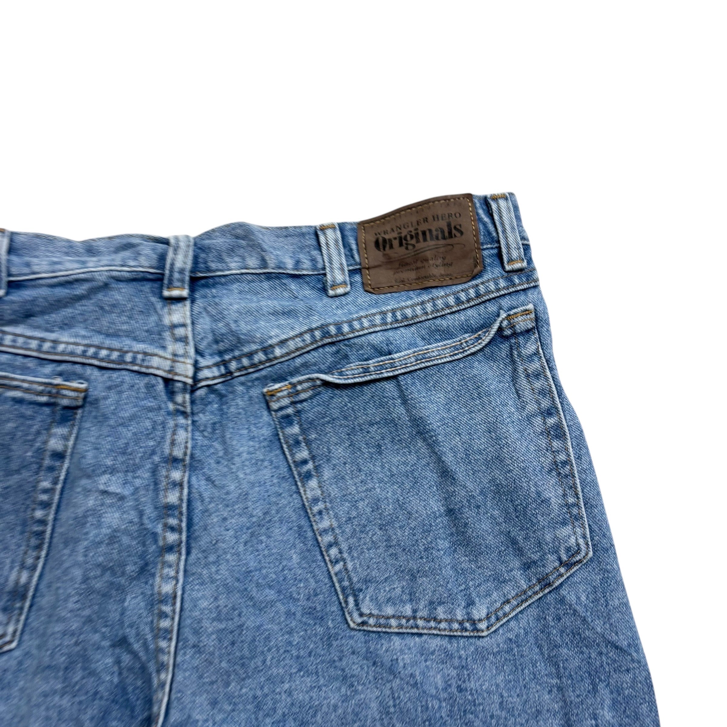 Vintage Wrangler Baggy Jorts W34 Mens Denim Shorts Light Blue Relaxed 90s (E)