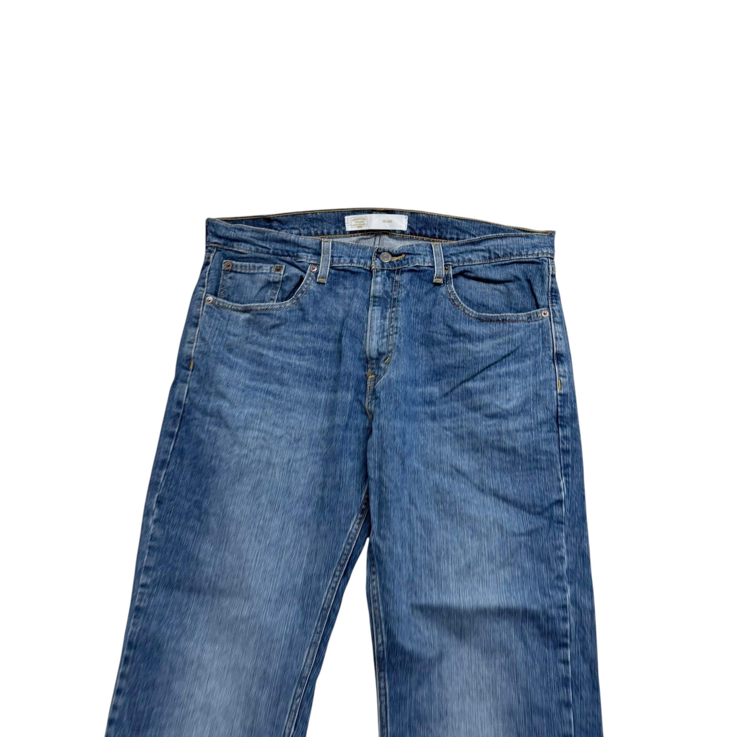 Levis Signature Jeans W36 L30 Mens Mid Blue Relaxed Straight Stretch Denim (E)
