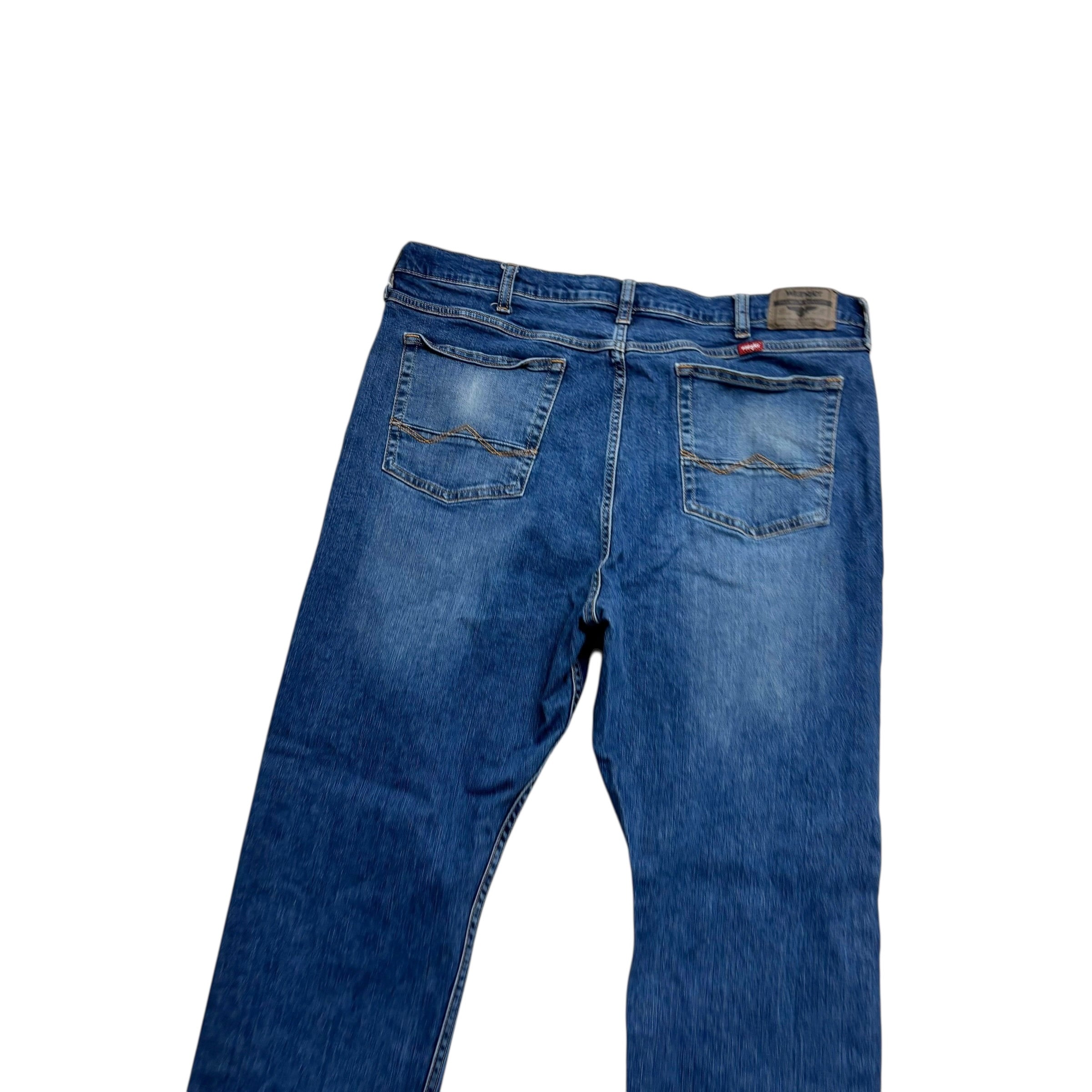 Wrangler Jeans W38 L30 Mens Mid Blue Regular Tapered Fit Stretch Denim (E)