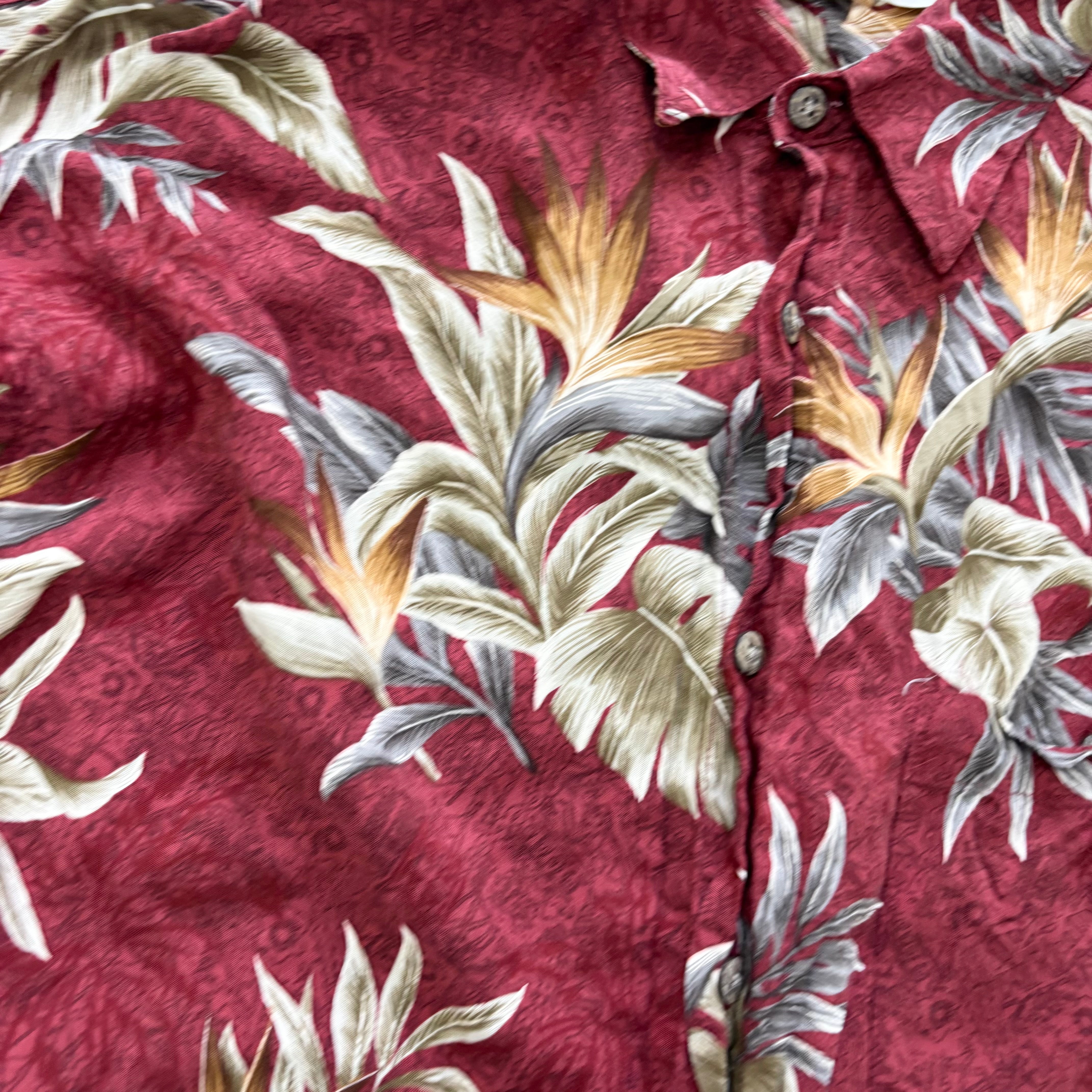 Vintage Hawaiian Shirt Mens Medium Red Floral Aloha Short Sleeve Rayon (E)