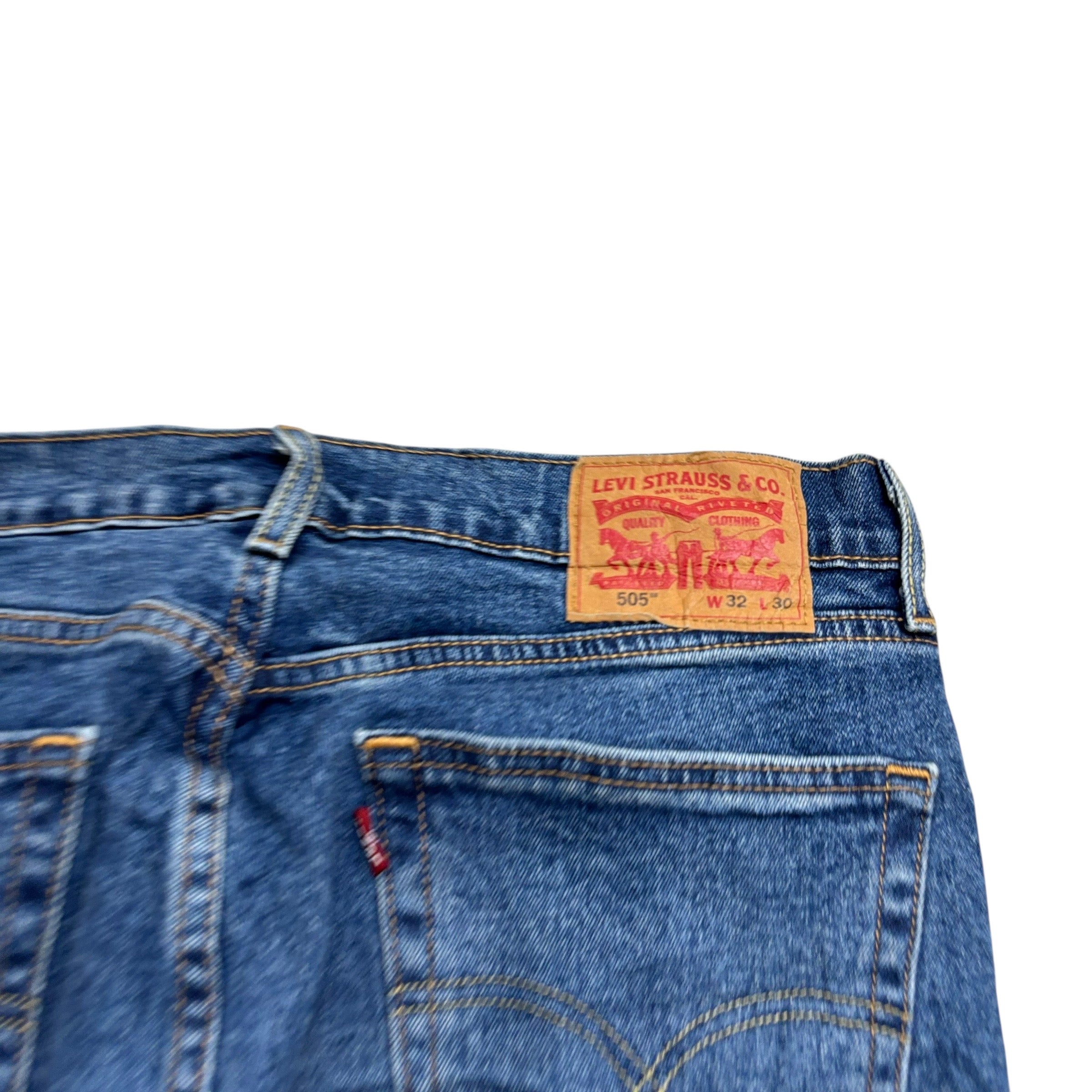 Levis 505 Jeans W32 L30 Mens Mid Blue Regular Straight Fit Stretch Denim (E)