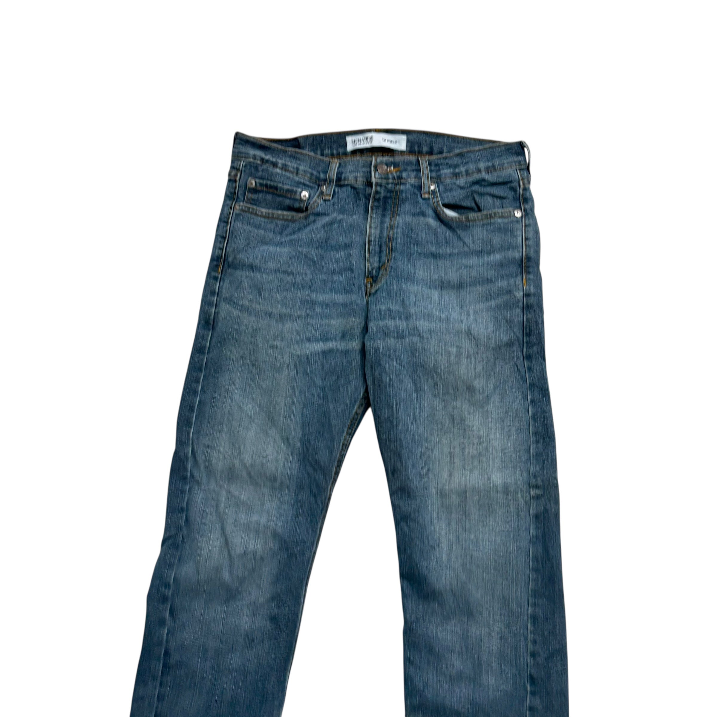 Levis Signature Jeans W32 L29 Mens Dark Blue Regular Straight Stretch Denim (E)