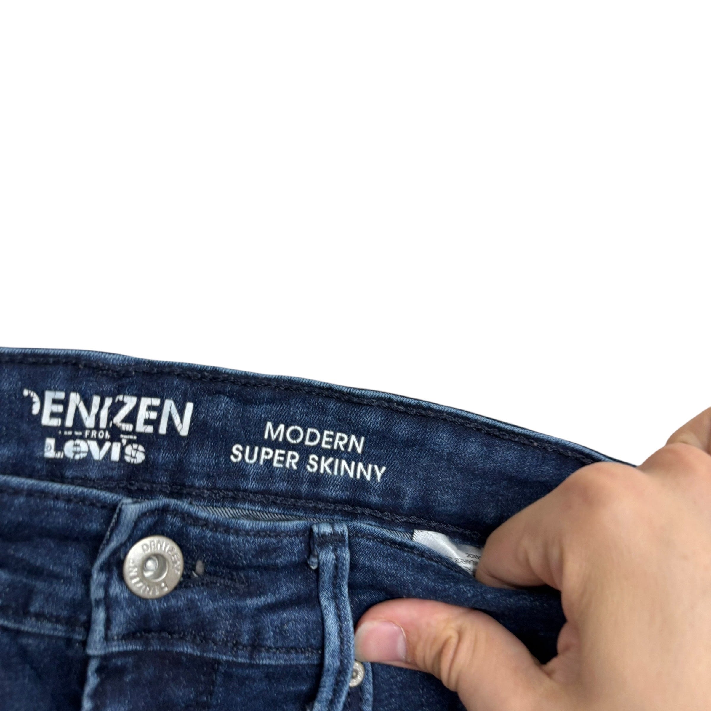 Levis Denizen Jeans W29 L30 Womens Super Skinny Navy Blue Stretch Denim (E)