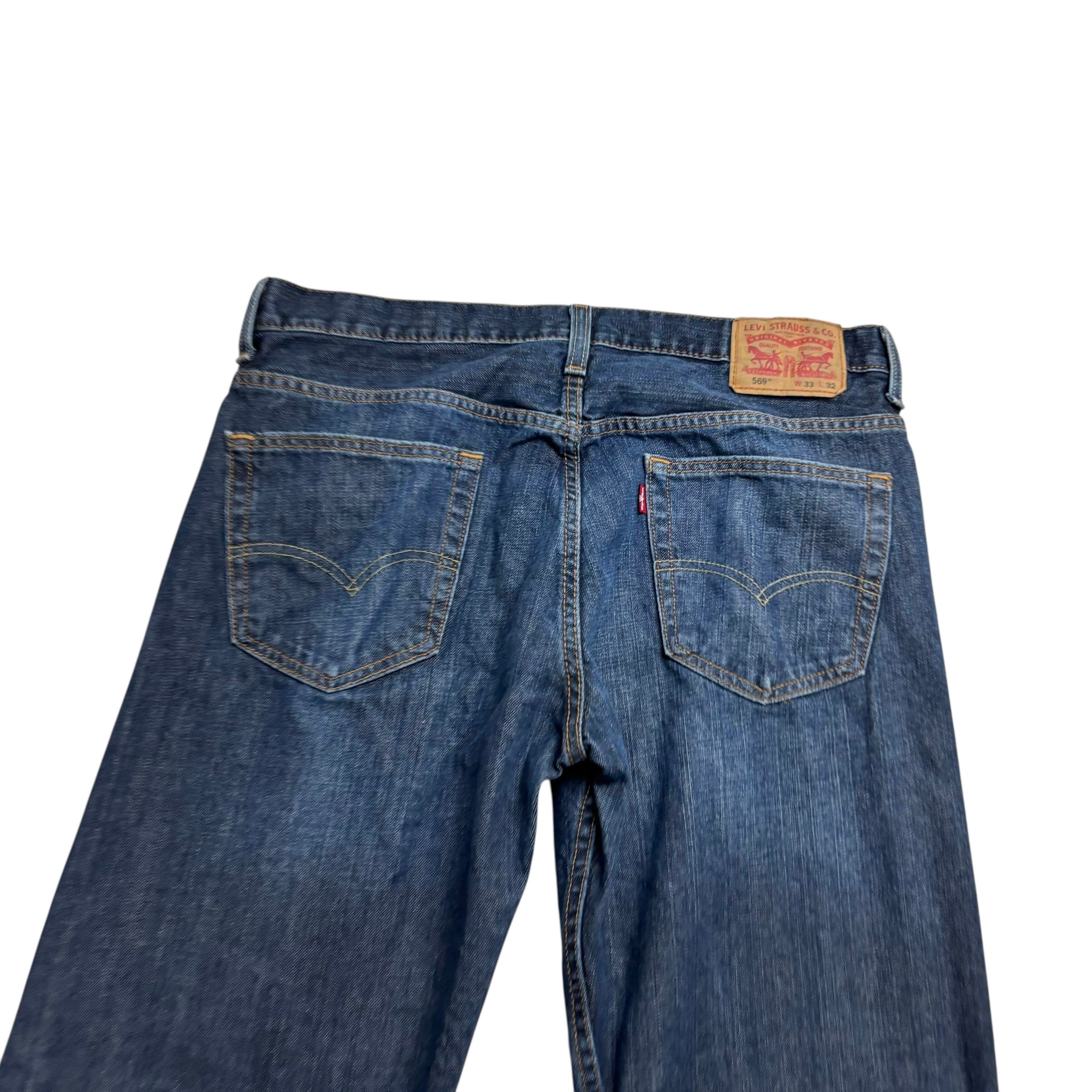 Levis 569 Jeans W33 L32 Mens Dark Blue Baggy Relaxed Straight Fit Denim (E)