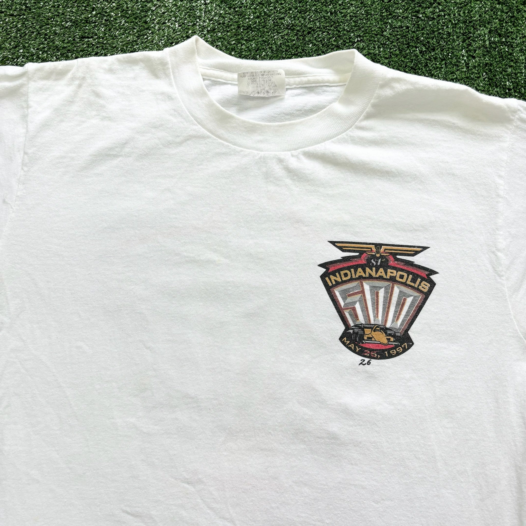 Vintage T Shirt Mens Medium White Single Stitch Graphic Print 90s USA Racing