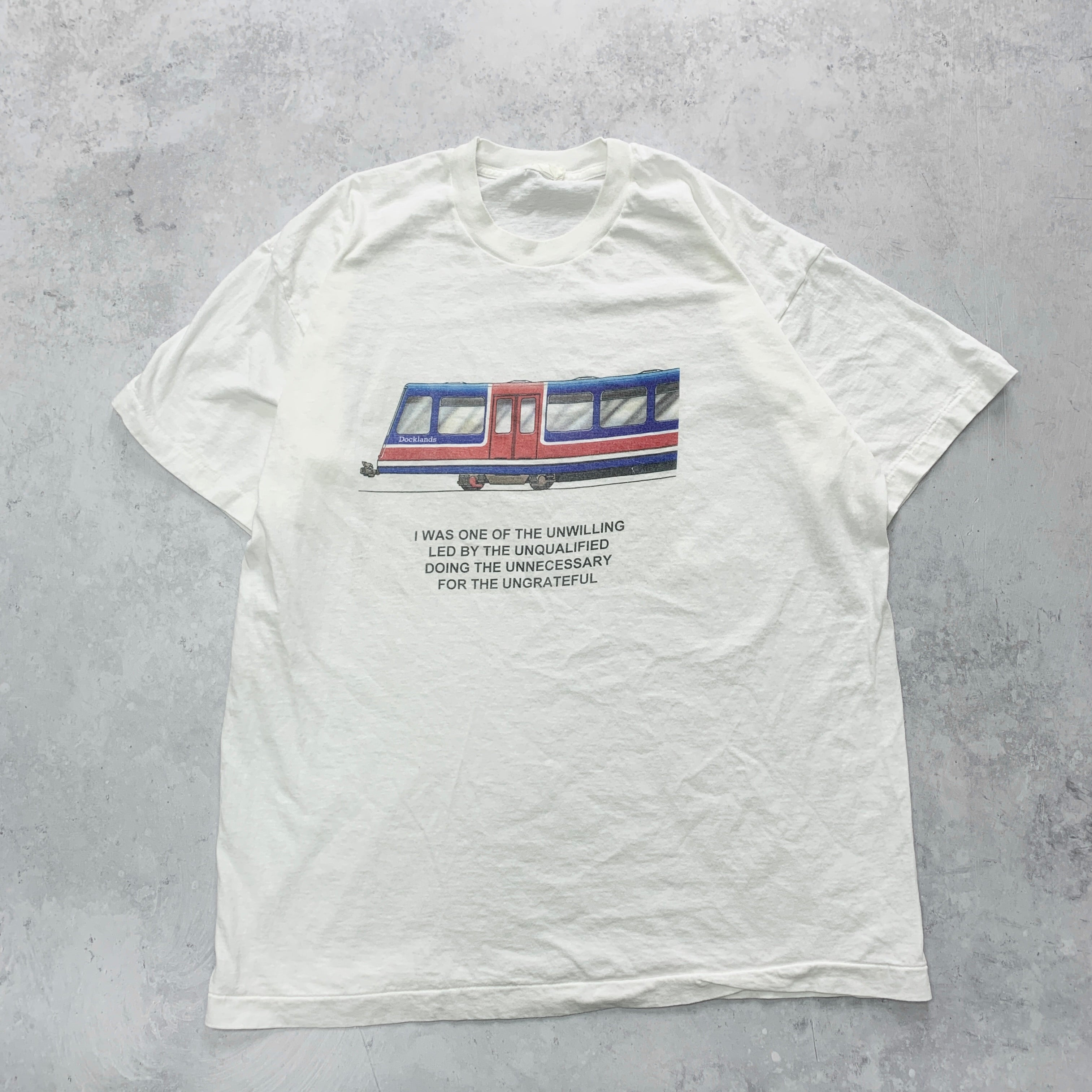 Vintage T Shirt Mens Large White Single Stitch Graphic Print 90s USA Train