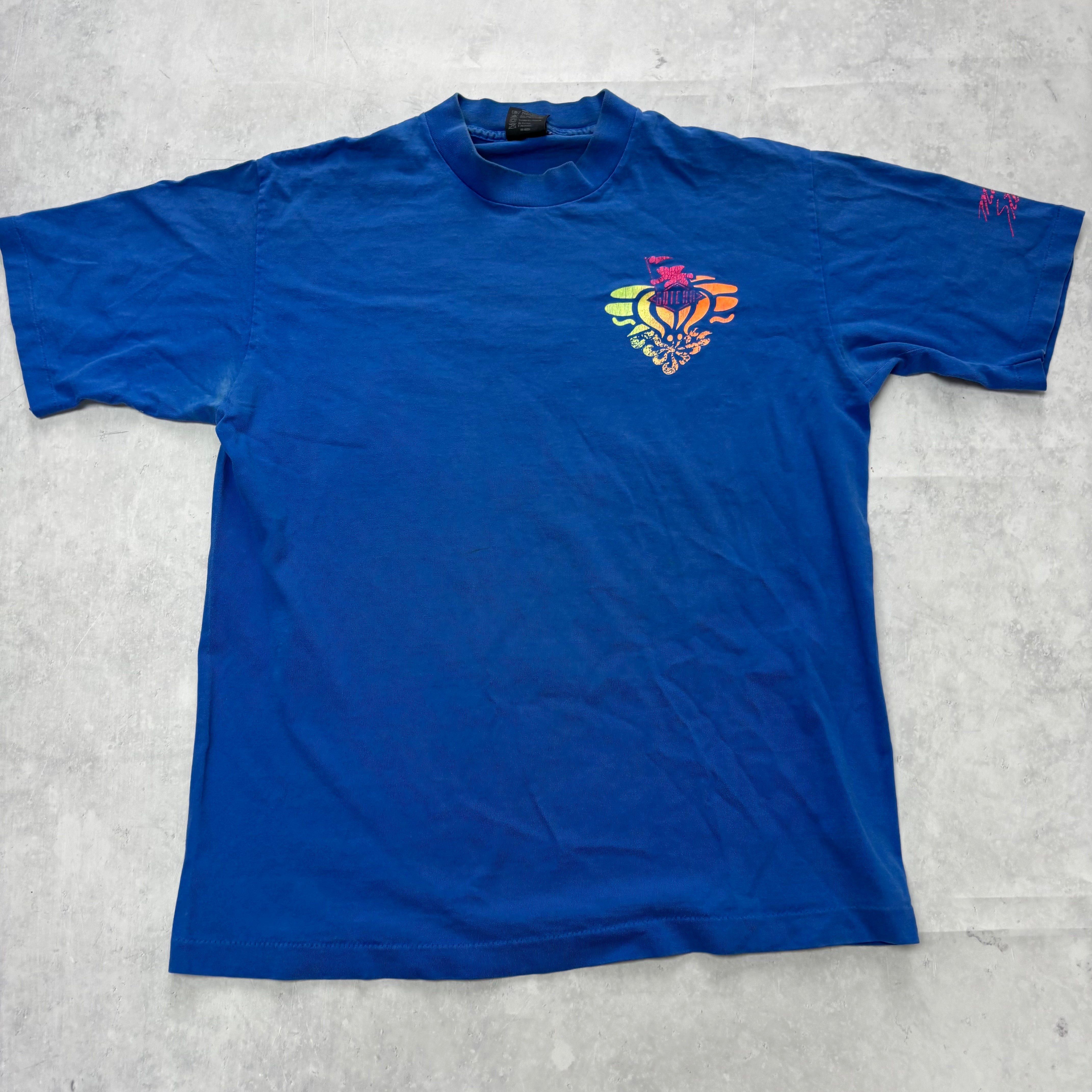 Vintage T Shirt Mens Medium Blue Single Stitch Graphic Print 90s Surfing