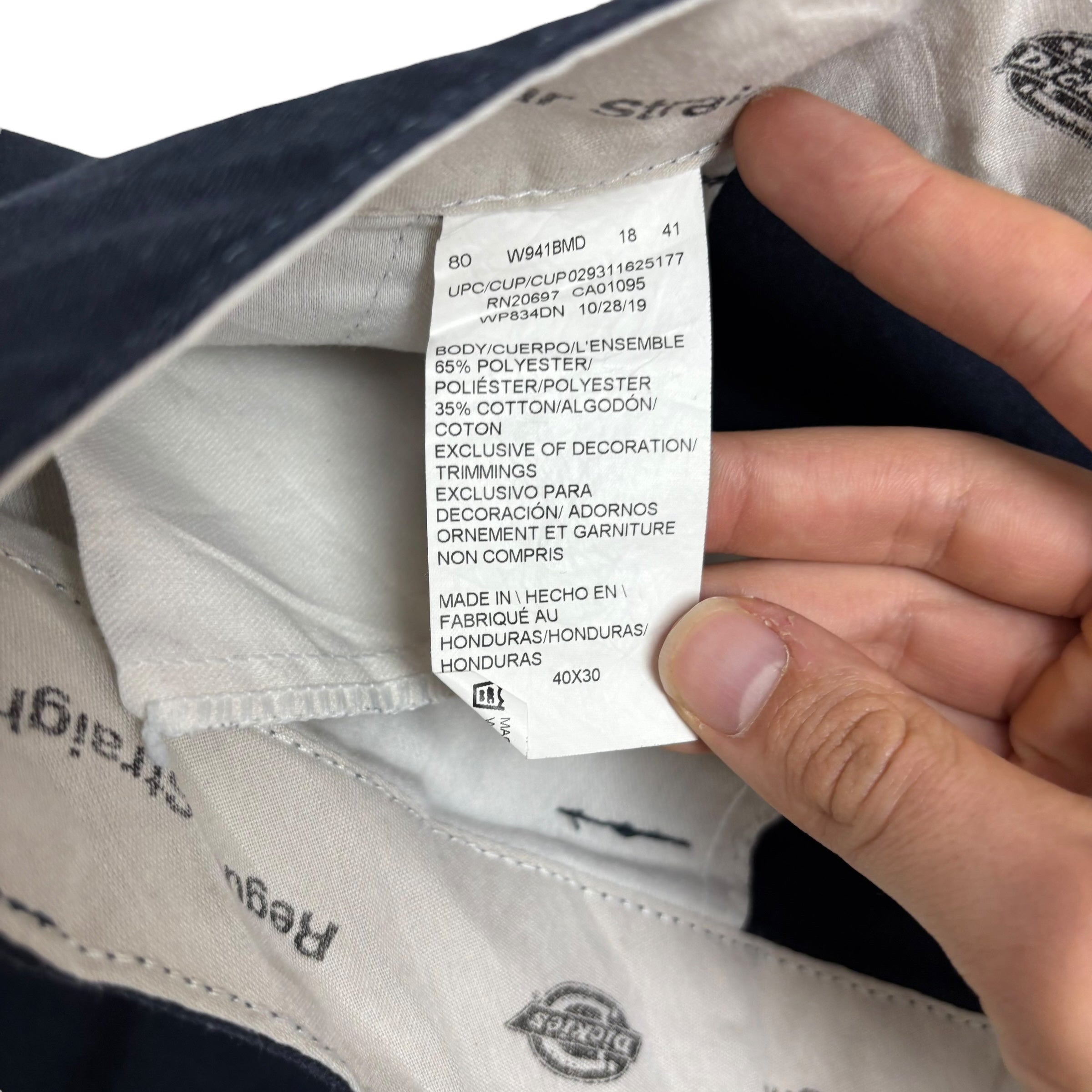 Dickies Chino Trousers W40 L30 Mens Navy Blue Regular Straight Fit Pants (E)