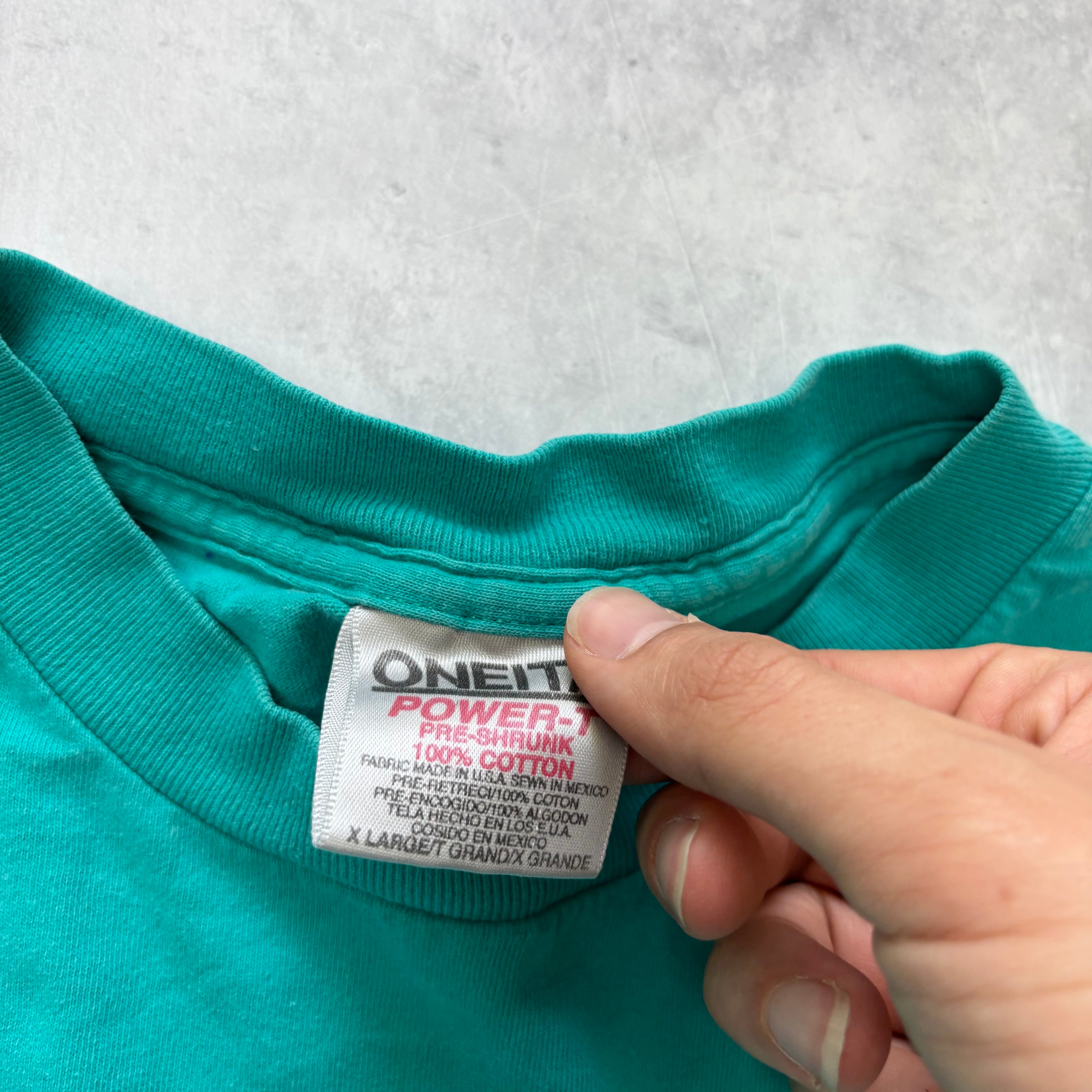 Vintage T Shirt Mens XL Teal Green Single Stitch Graphic Print 90s USA (E)