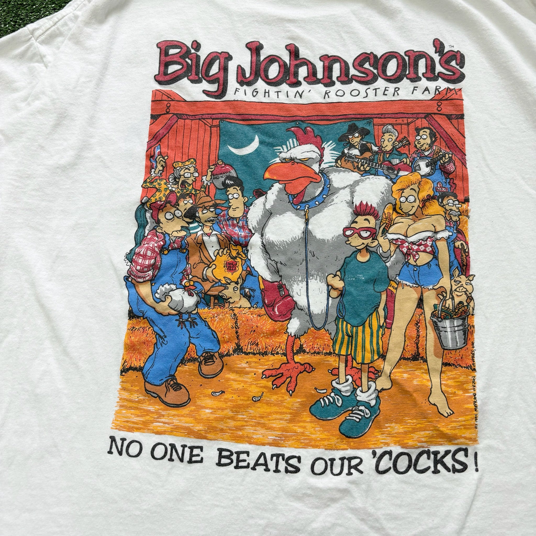 Vintage T Shirt Mens Large White Single Stitch Graphic Print 90s Big Johnson