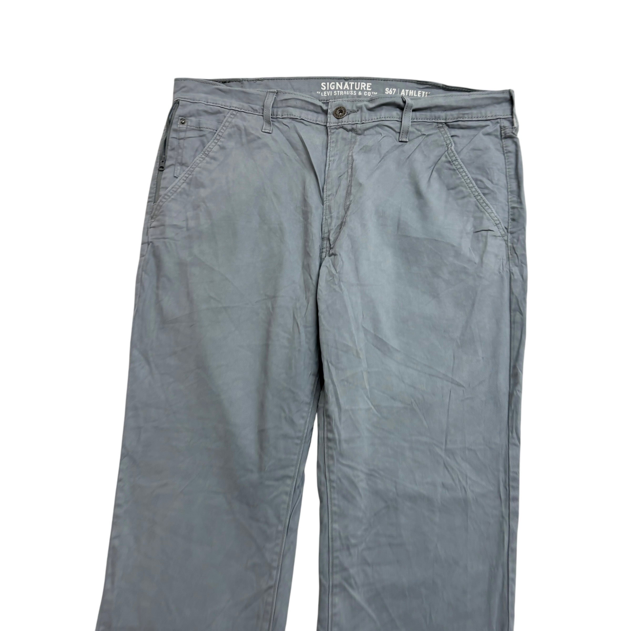Levis Signature Trousers W38 L32 Mens Grey Athletic Fit Stretch Pants (E)