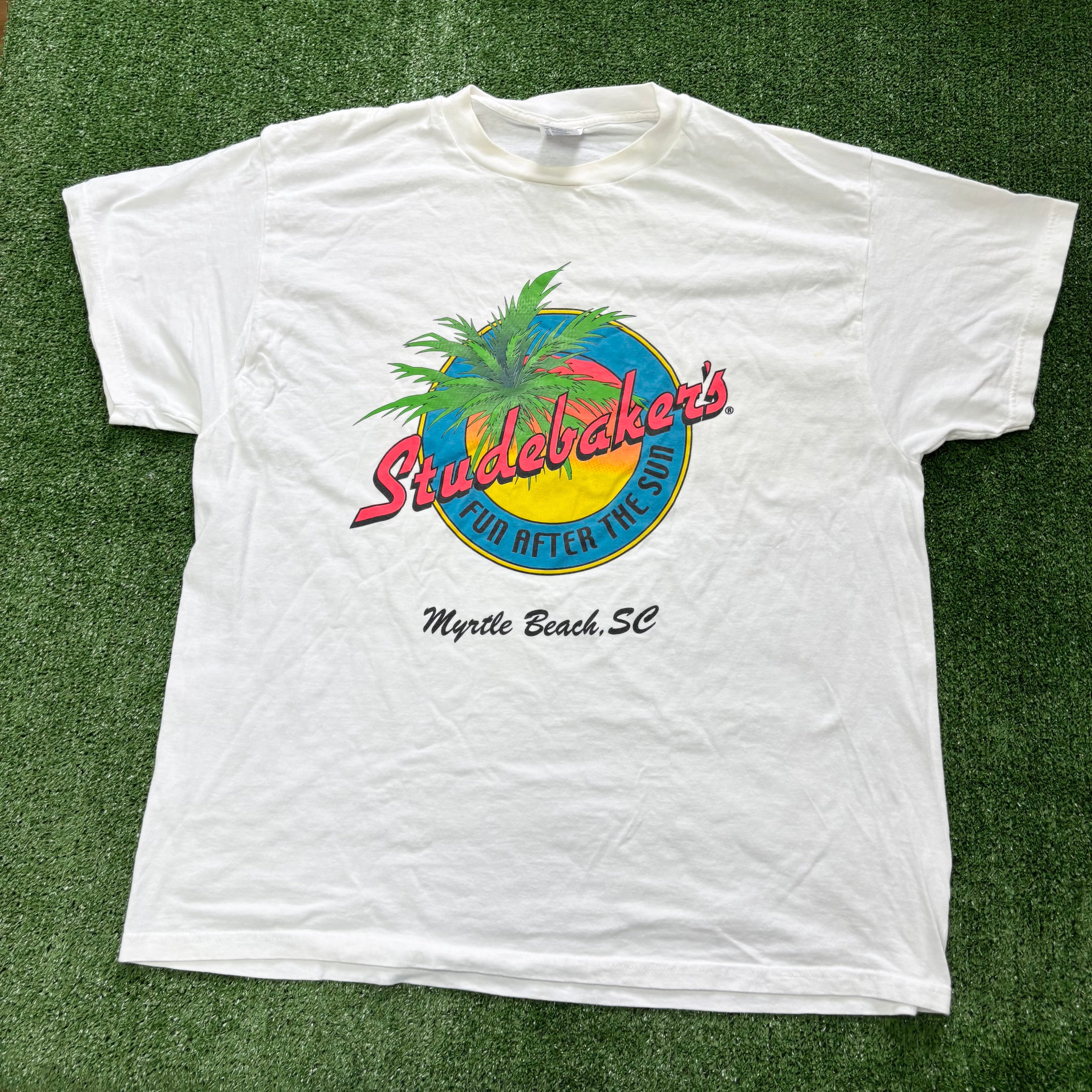 Vintage T Shirt Mens XL White Graphic Print 90s USA Tourist Beach