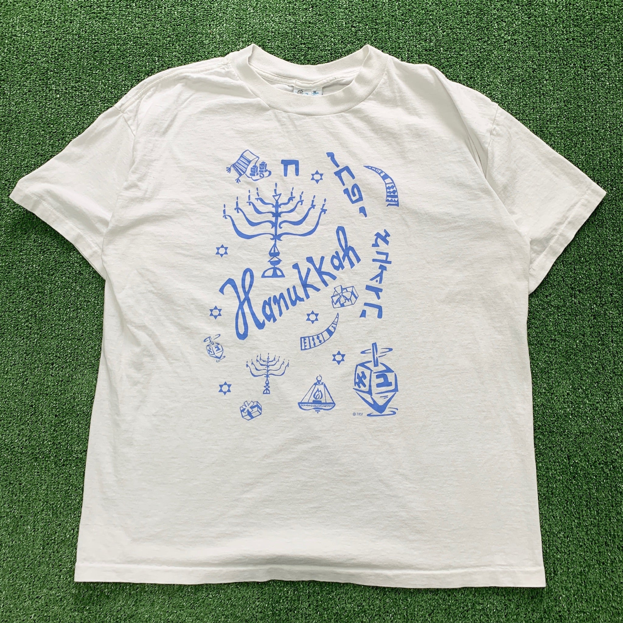 Vintage T Shirt Mens XL White Single Stitch Graphic Print 90s Hanukkah Festival