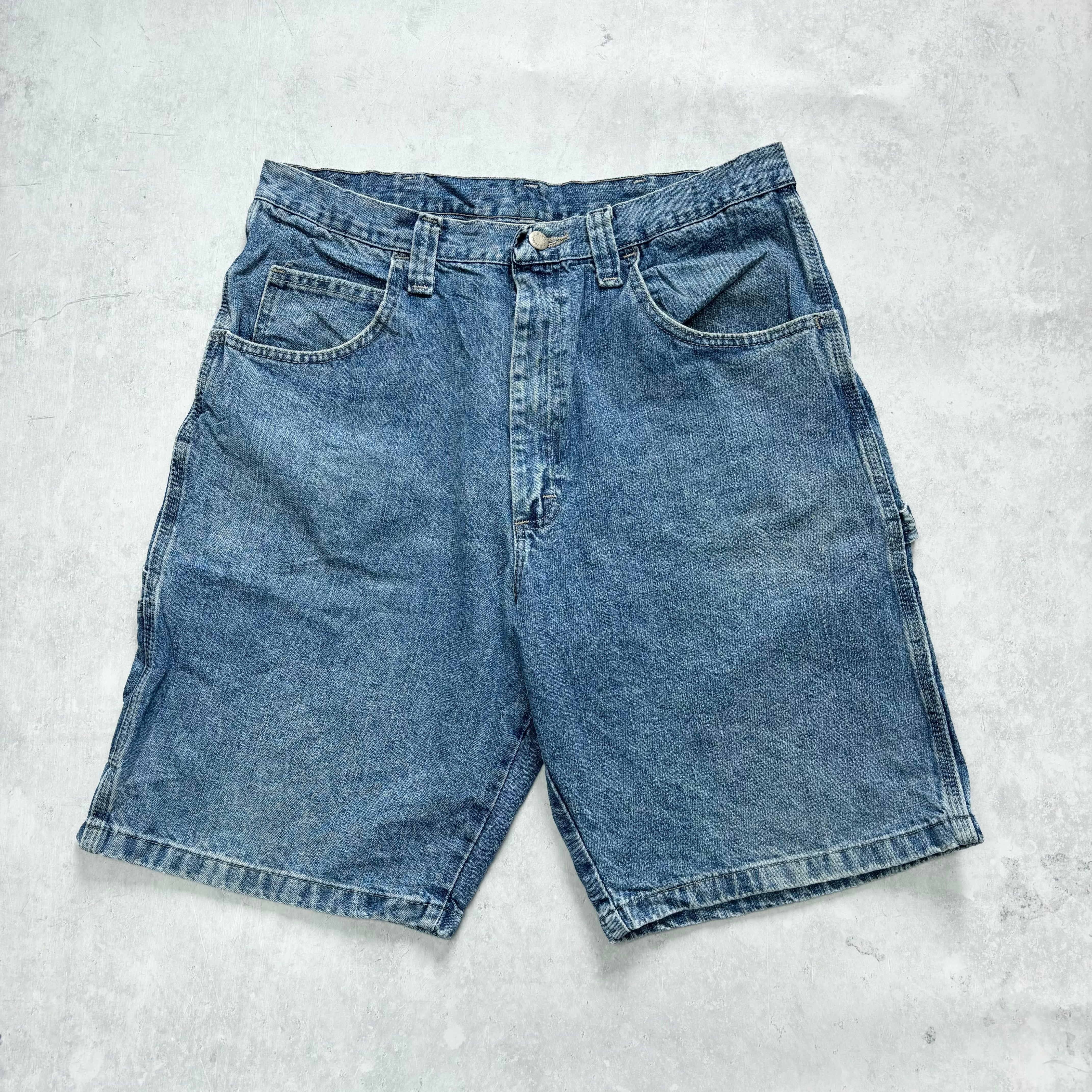 Vintage Wrangler Jorts W34 Mens Denim Shorts Light Blue Baggy Relaxed Carpenter