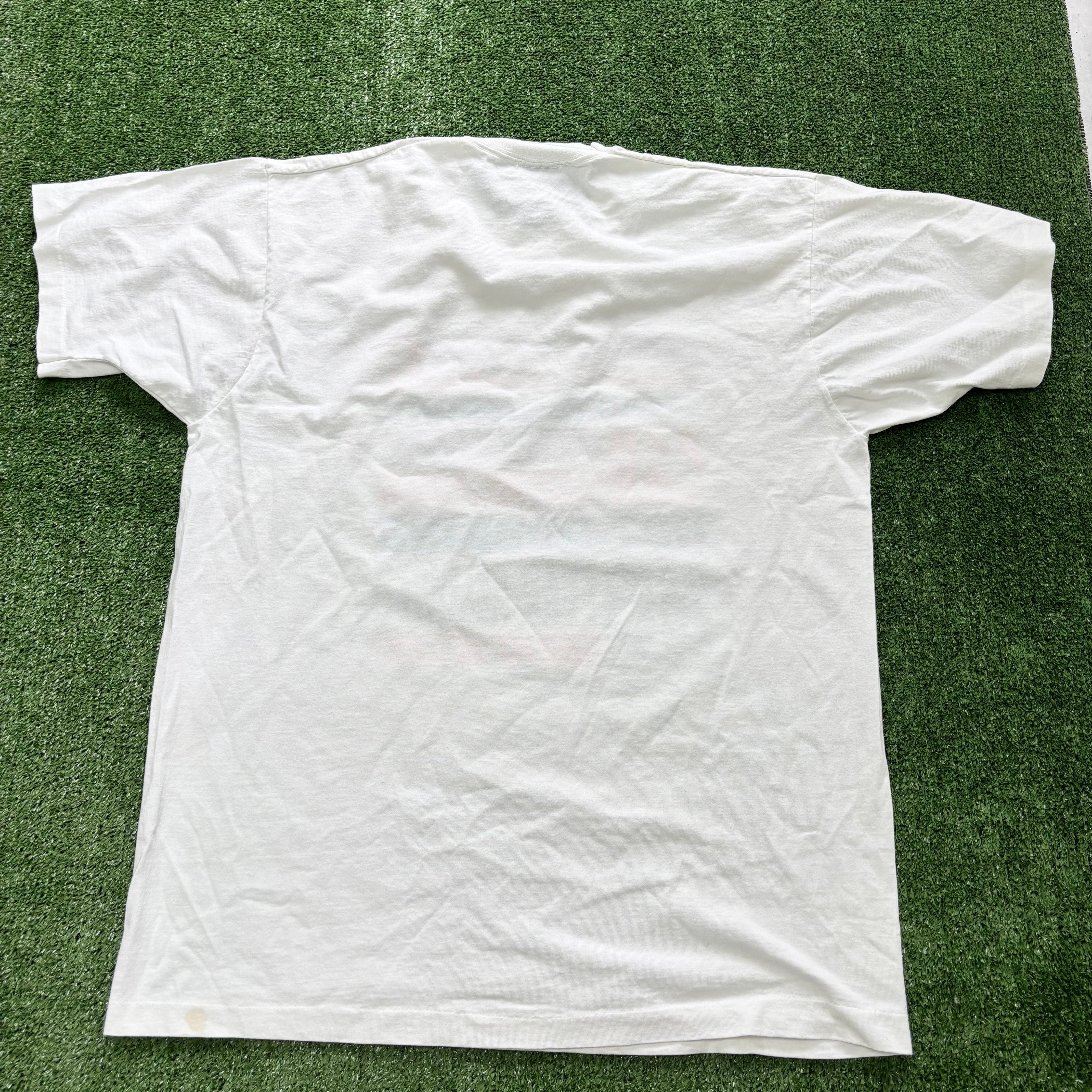 Vintage T Shirt Mens XL White Single Stitch Graphic Print 90s USA Racing