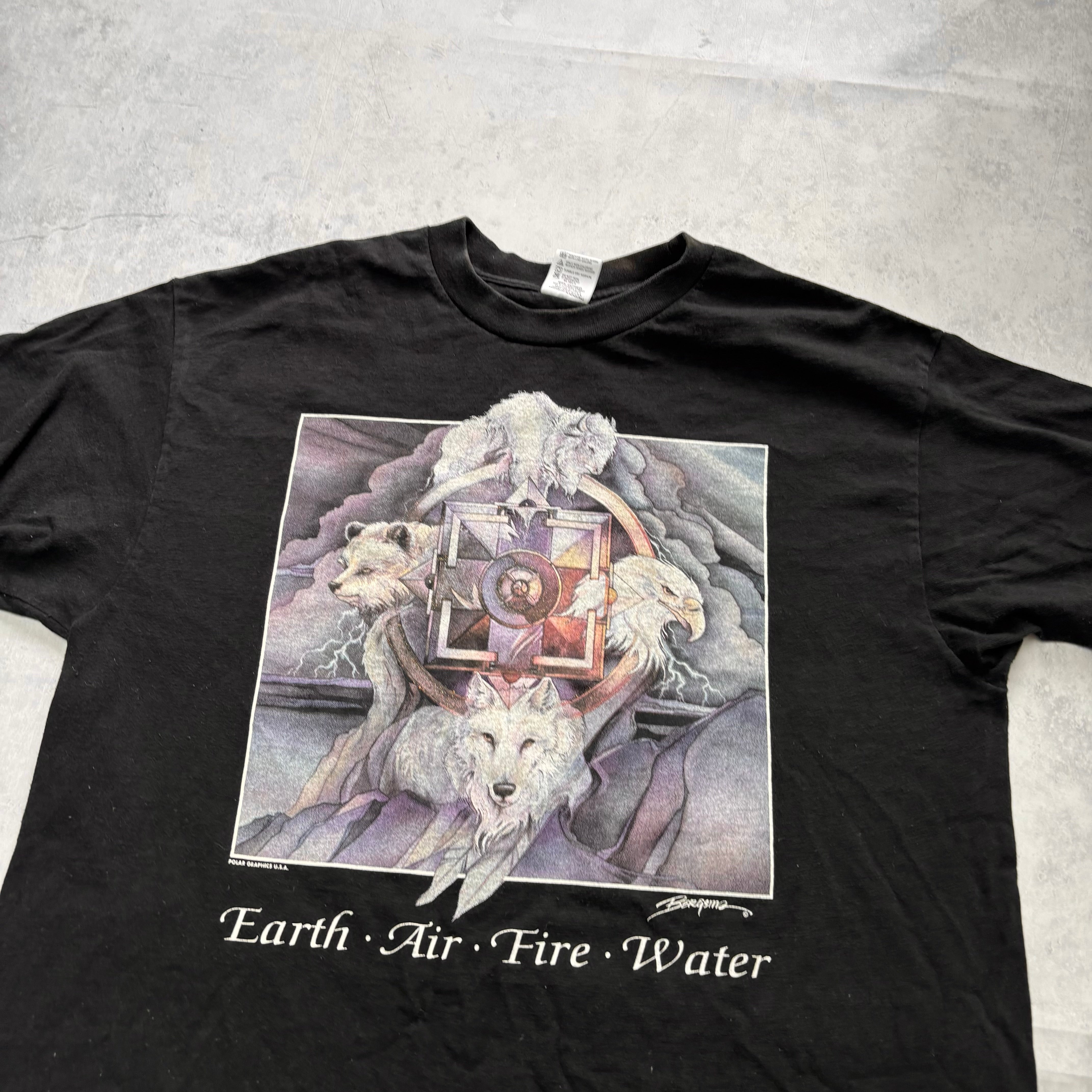 Vintage T Shirt Mens XL Black Single Stitch Graphic Print 90s USA Wolves