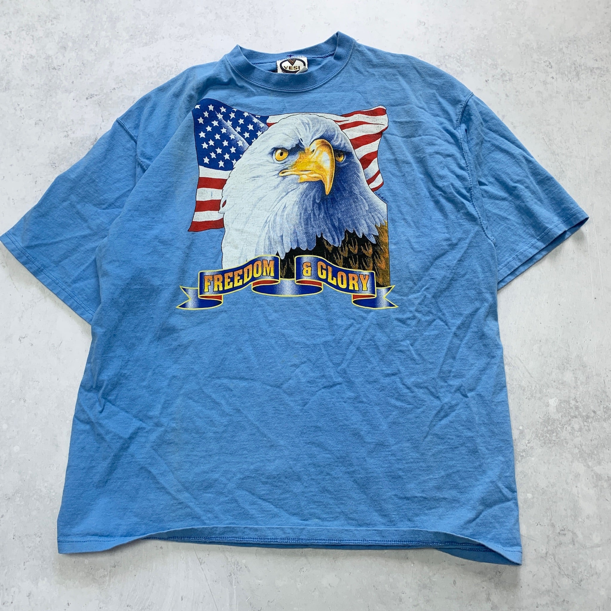 Vintage T Shirt Mens XL Blue Graphic Print Y2K USA Eagle