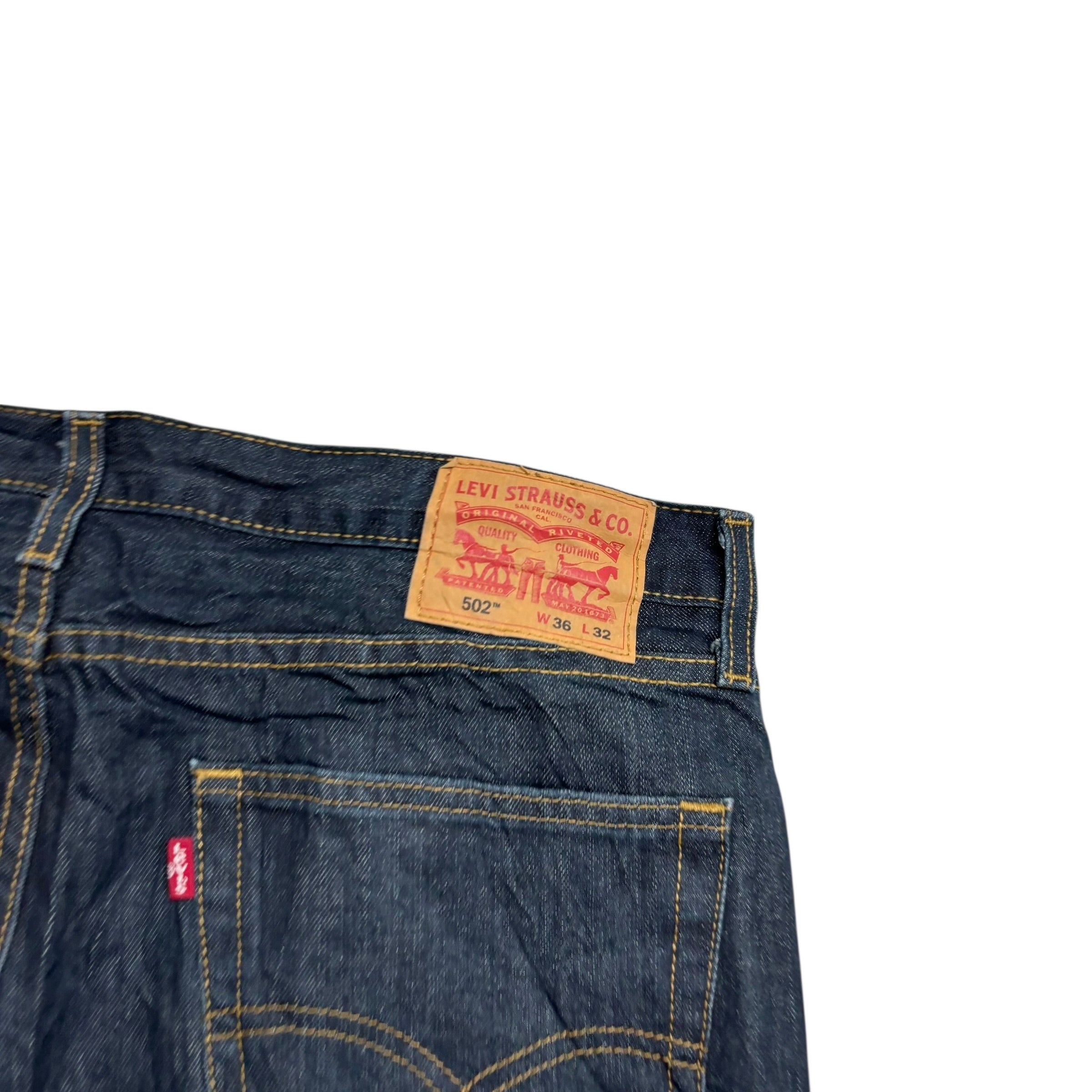 Levis 502 Jeans W38 L31 Mens Dark Blue Regular Tapered Fit Stretch Denim (E)