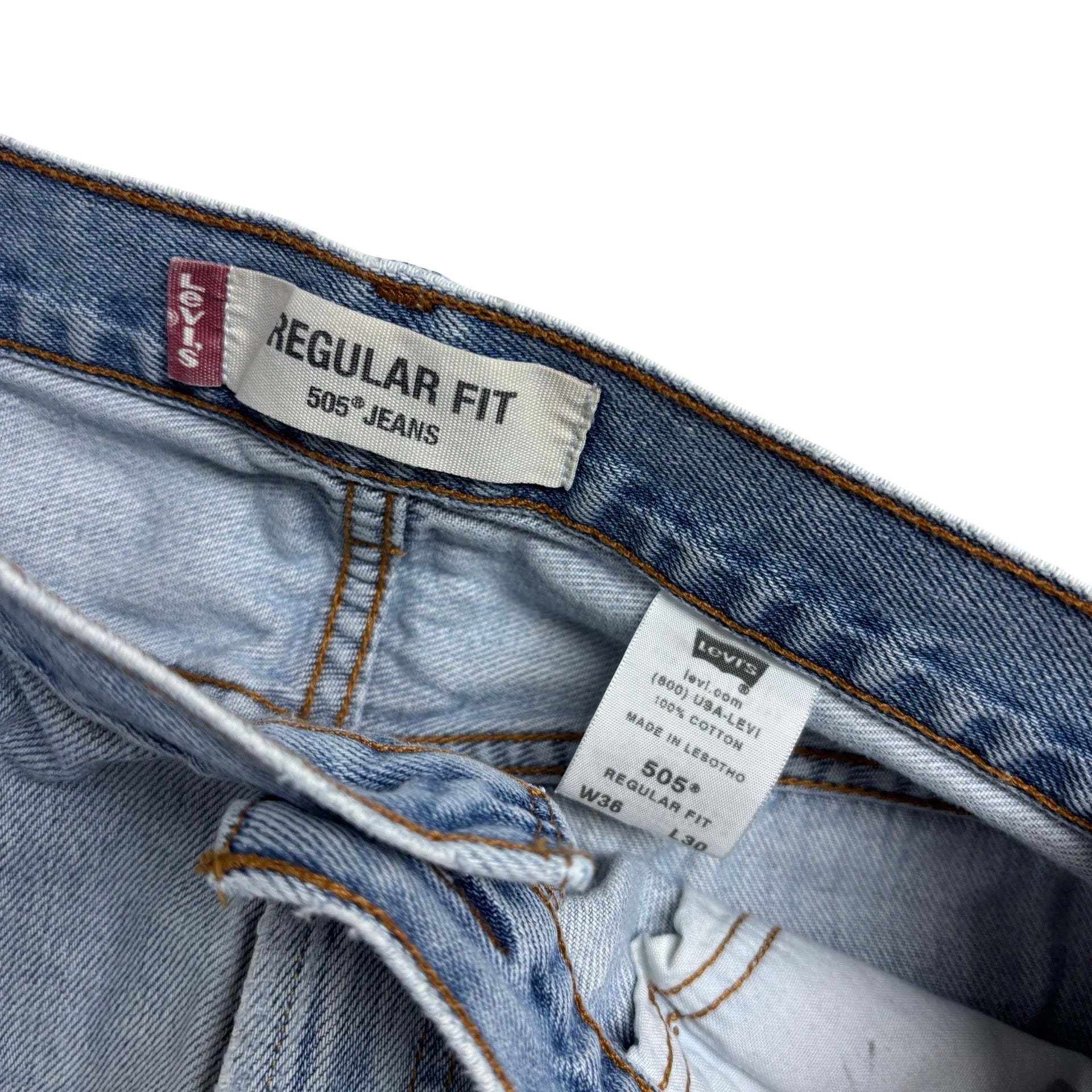 Levis 505 Jeans W34 L29 Mens Light Blue Regular Straight Fit Vintage Denim (F)