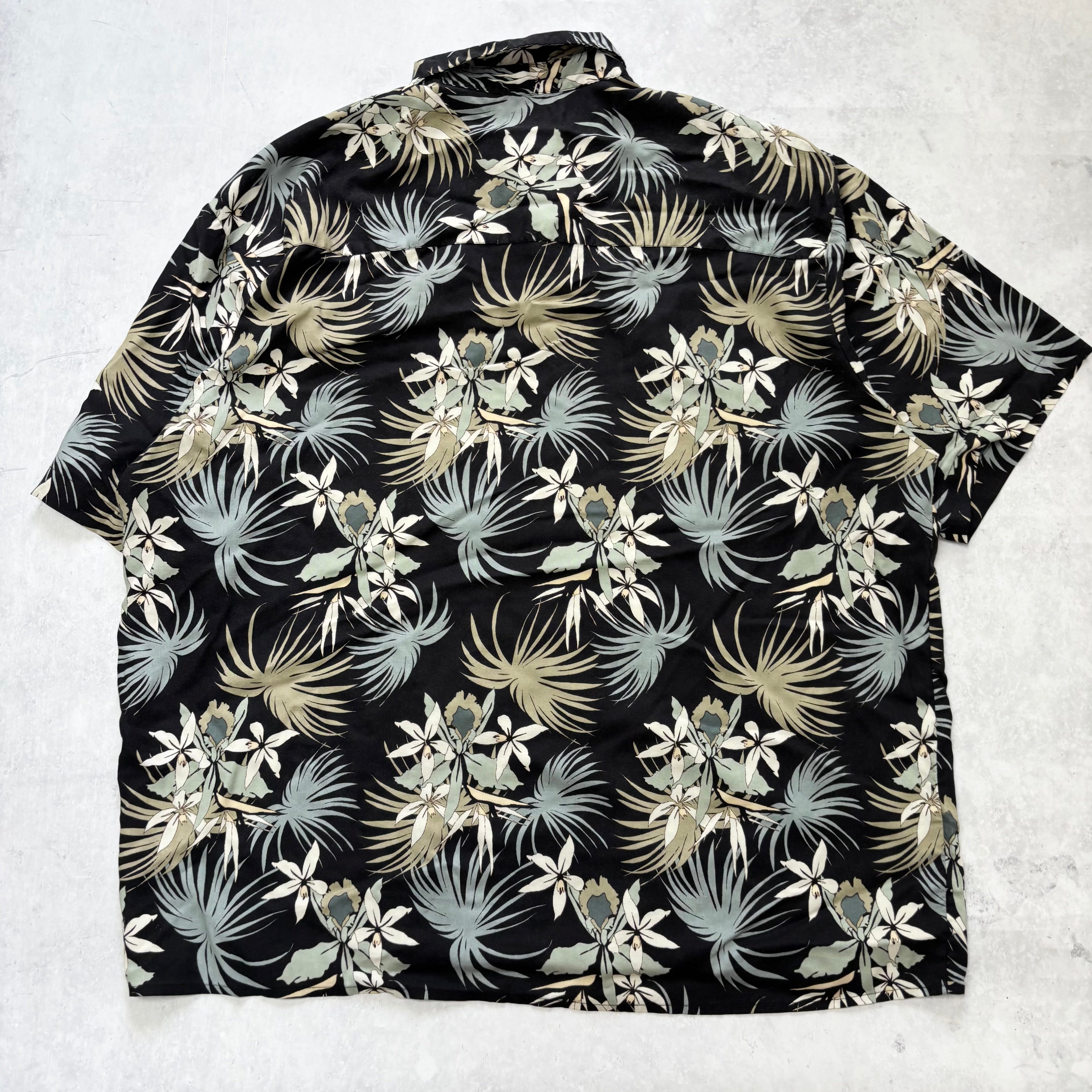 Hawaiian Shirt Mens XXL Black Floral Aloha Short Sleeve Viscose (E)