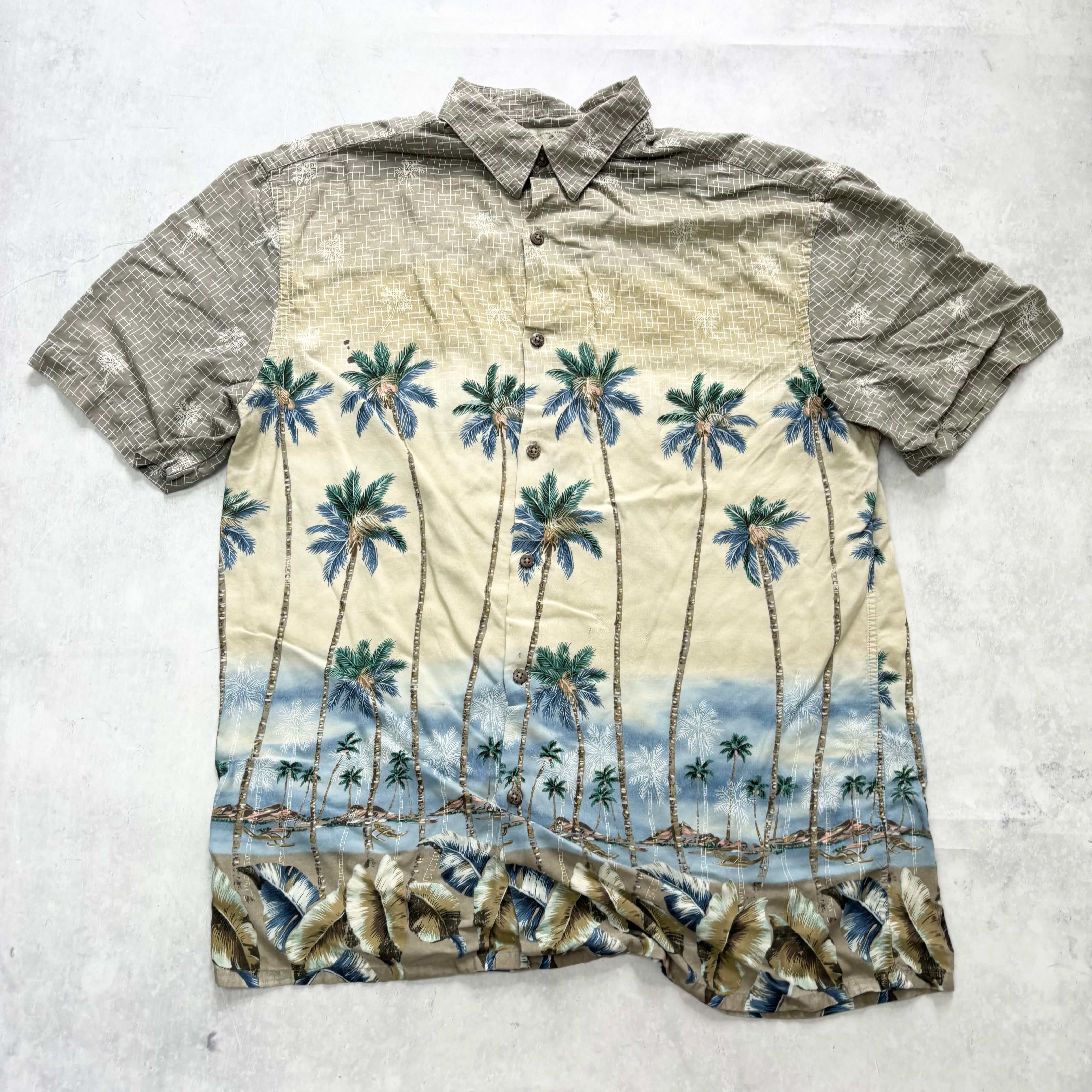 Vintage Hawaiian Shirt Mens Medium Beige Floral Aloha Short Sleeve Rayon (F)