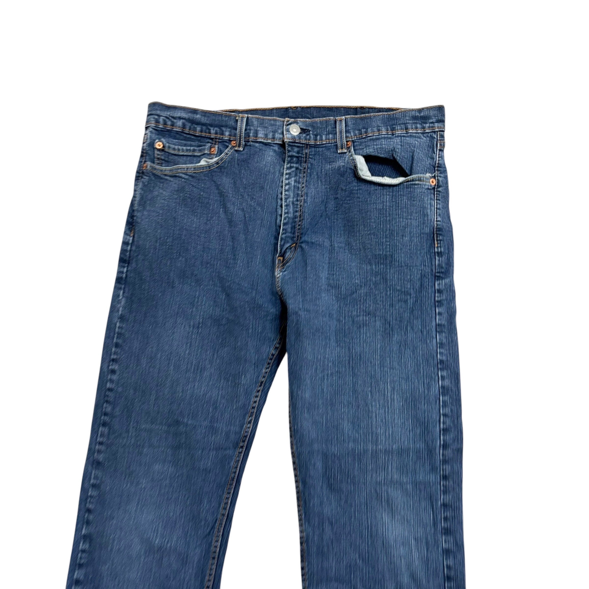 Levis 505 Jeans W36 L30 Mens Mid Blue Regular Straight Fit Stretch Denim (E)