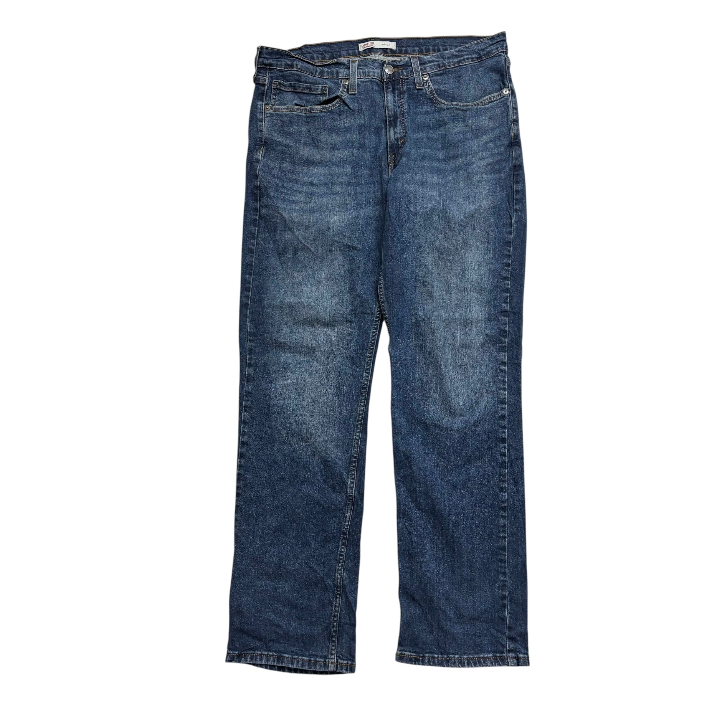 Levis Signature Jeans W34 L32 Mens Mid Blue Regular Straight Fit Stretch (E)