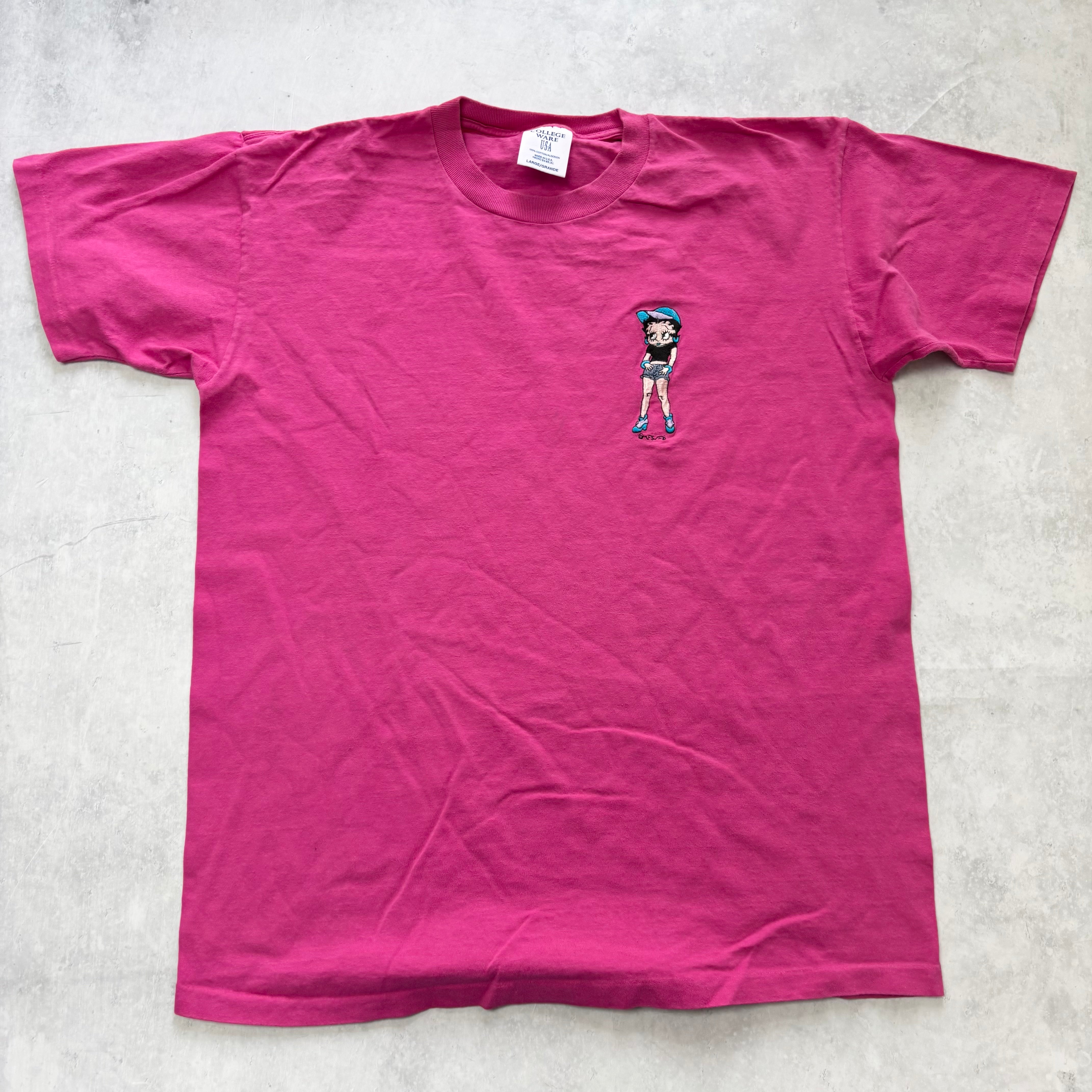 Vintage T Shirt Mens Large Pink Single Stitch Graphic Print 90s Betty Boop (E)
