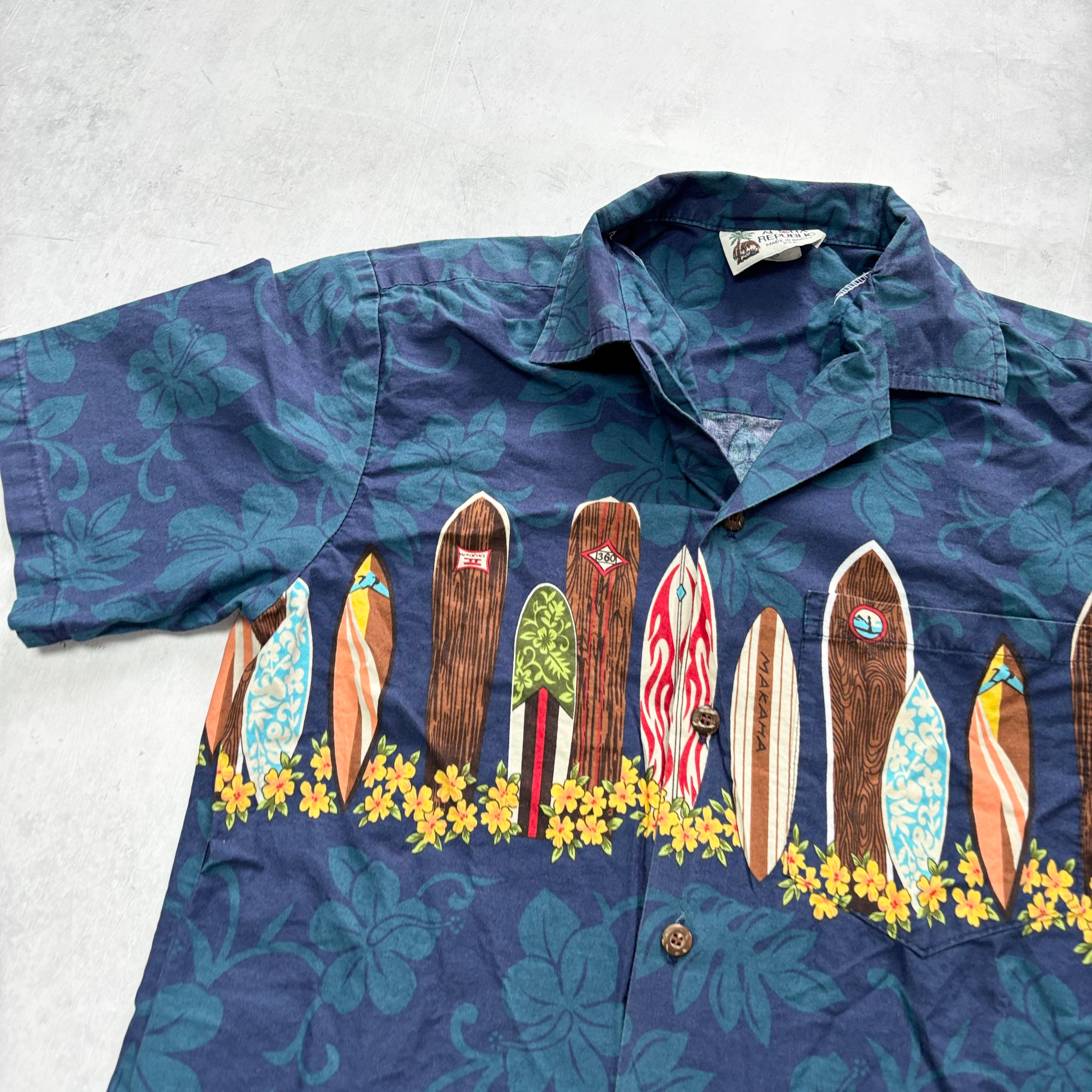 Vintage Hawaiian Shirt Mens Small Blue Floral Aloha Short Sleeve Cotton (E)