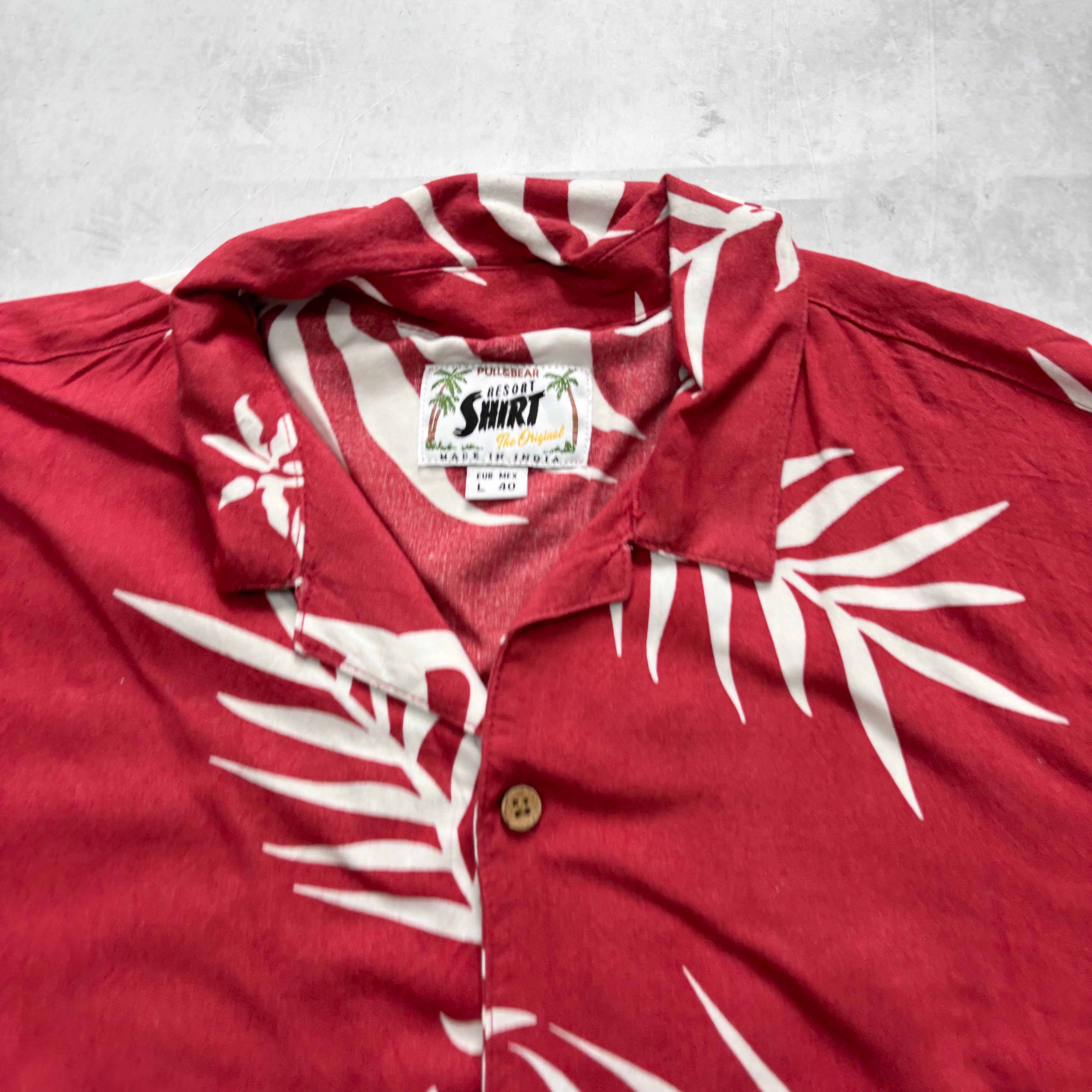 Hawaiian Shirt Mens Large Red Floral Aloha Short Sleeve Slim Fit