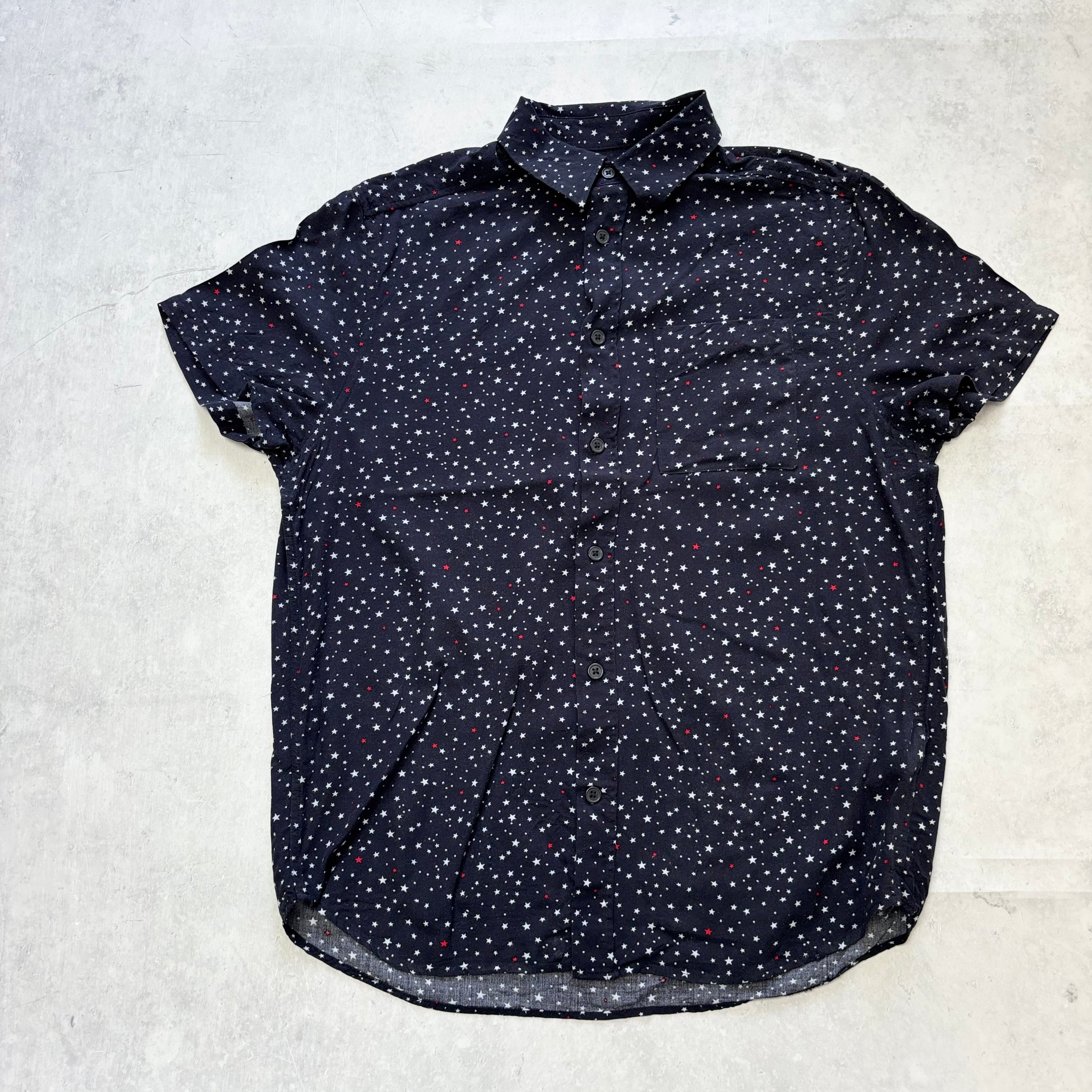 H&M Shirt Mens Small Navy Blue Short Sleeve Viscose Stars (E)