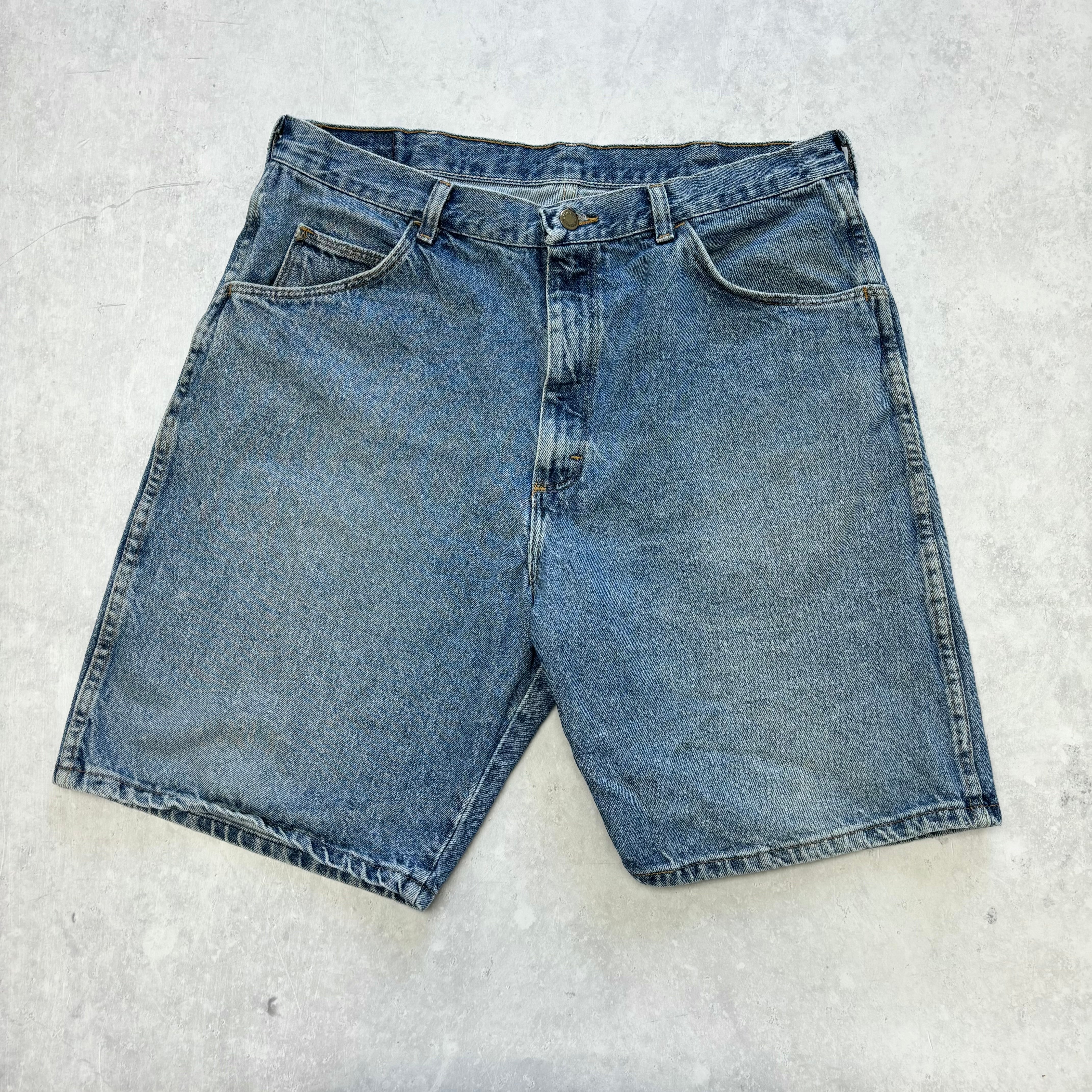 Vintage Wrangler Jorts W34 Mens Denim Shorts Mid Blue Baggy Relaxed Fit