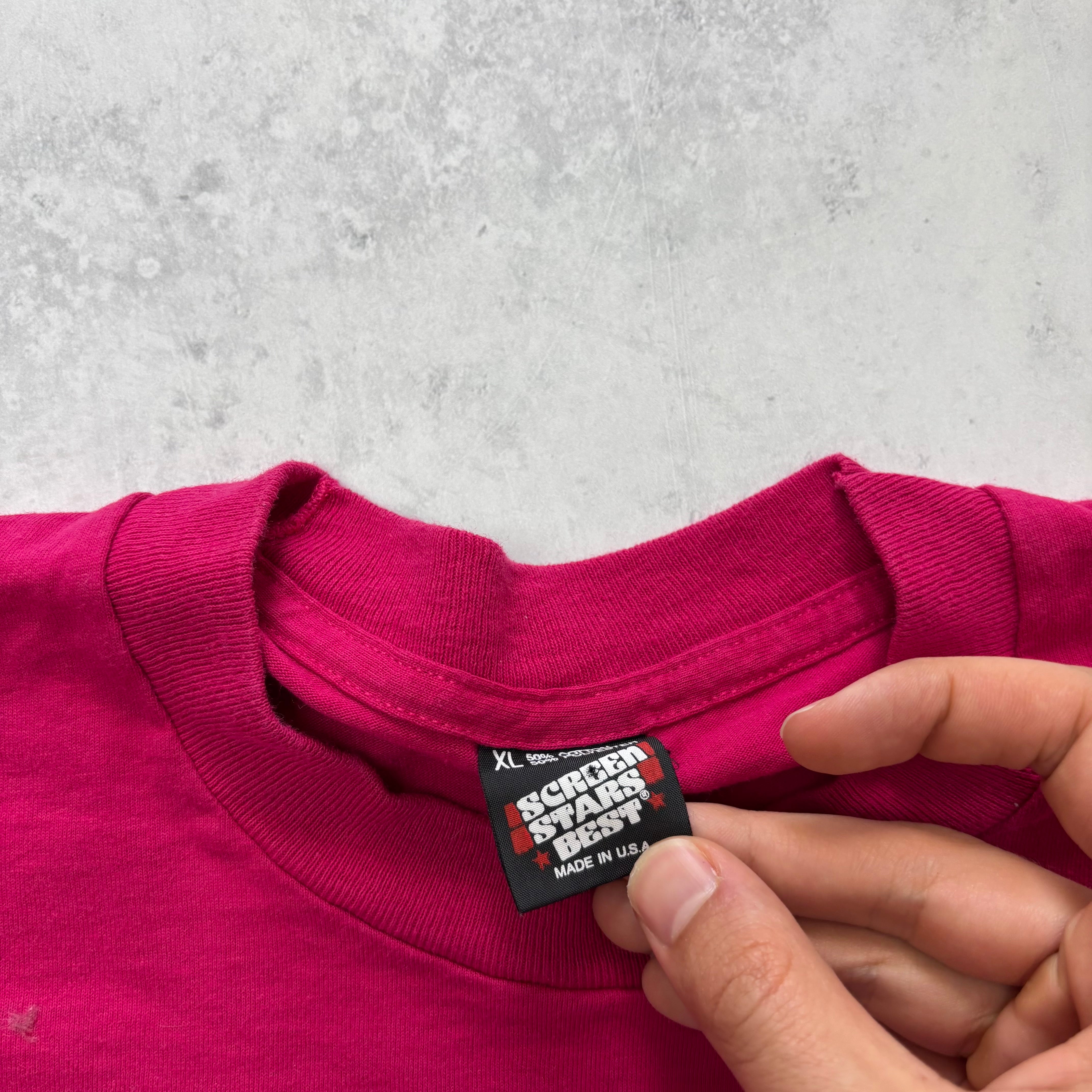 Vintage T Shirt Mens XL Pink Single Stitch Graphic Print 90s USA Soccer (E)