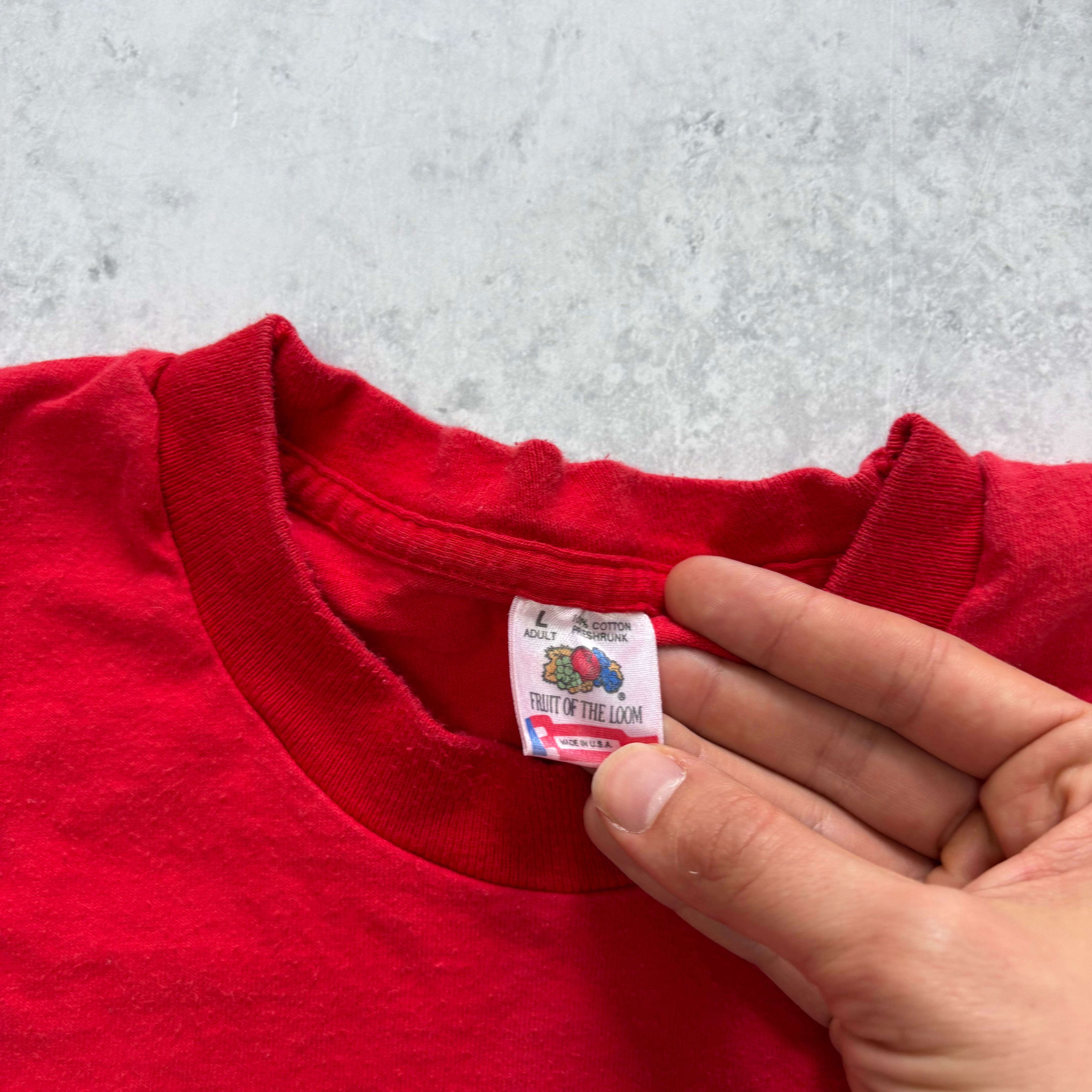 Vintage T Shirt Mens Large Red Single Stitch Graphic Print 90s USA College