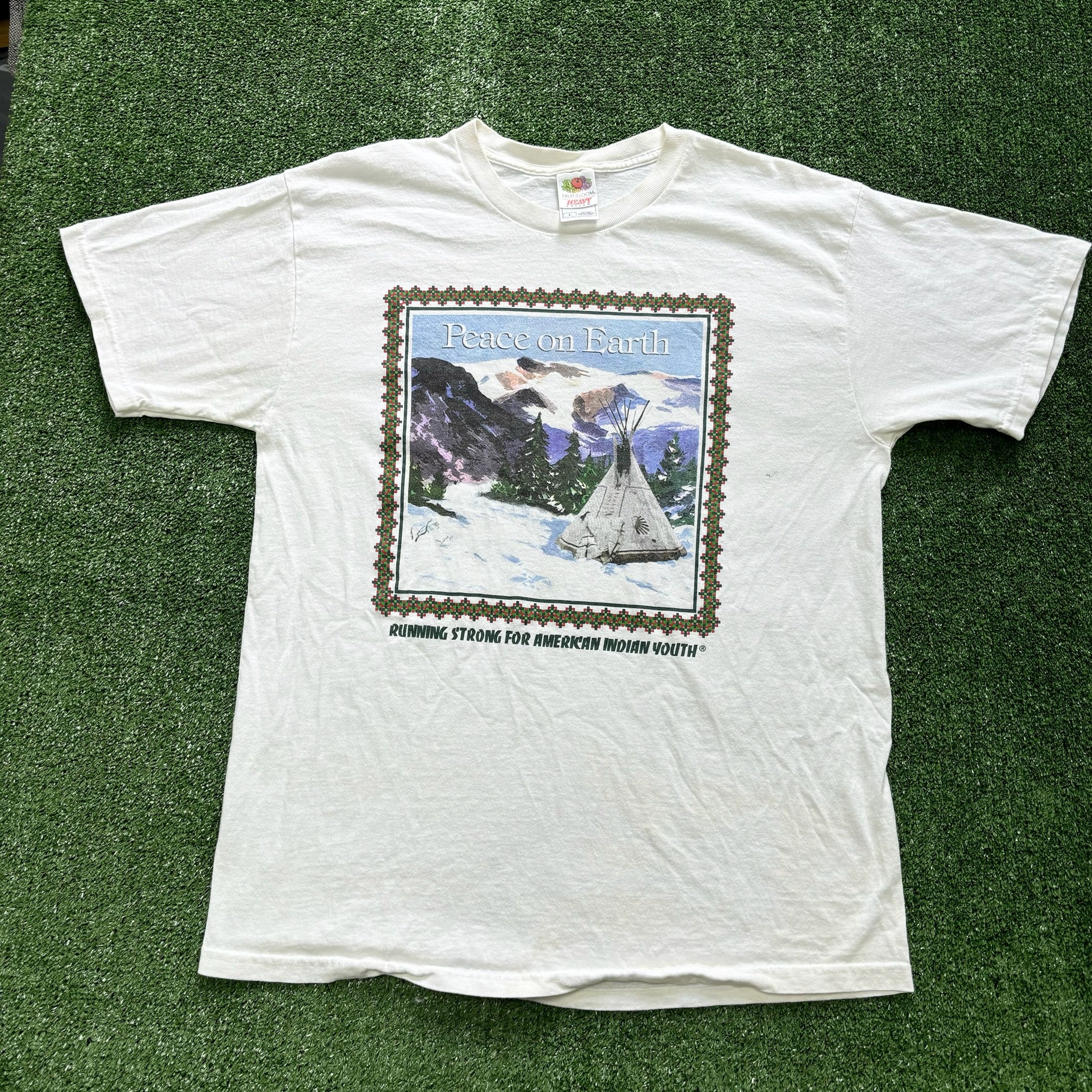 Vintage T Shirt Mens Large White Graphic Print 90s USA